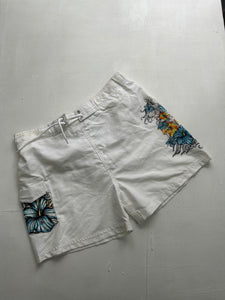 Beachwear white graphic floral print low rise mid short (S)