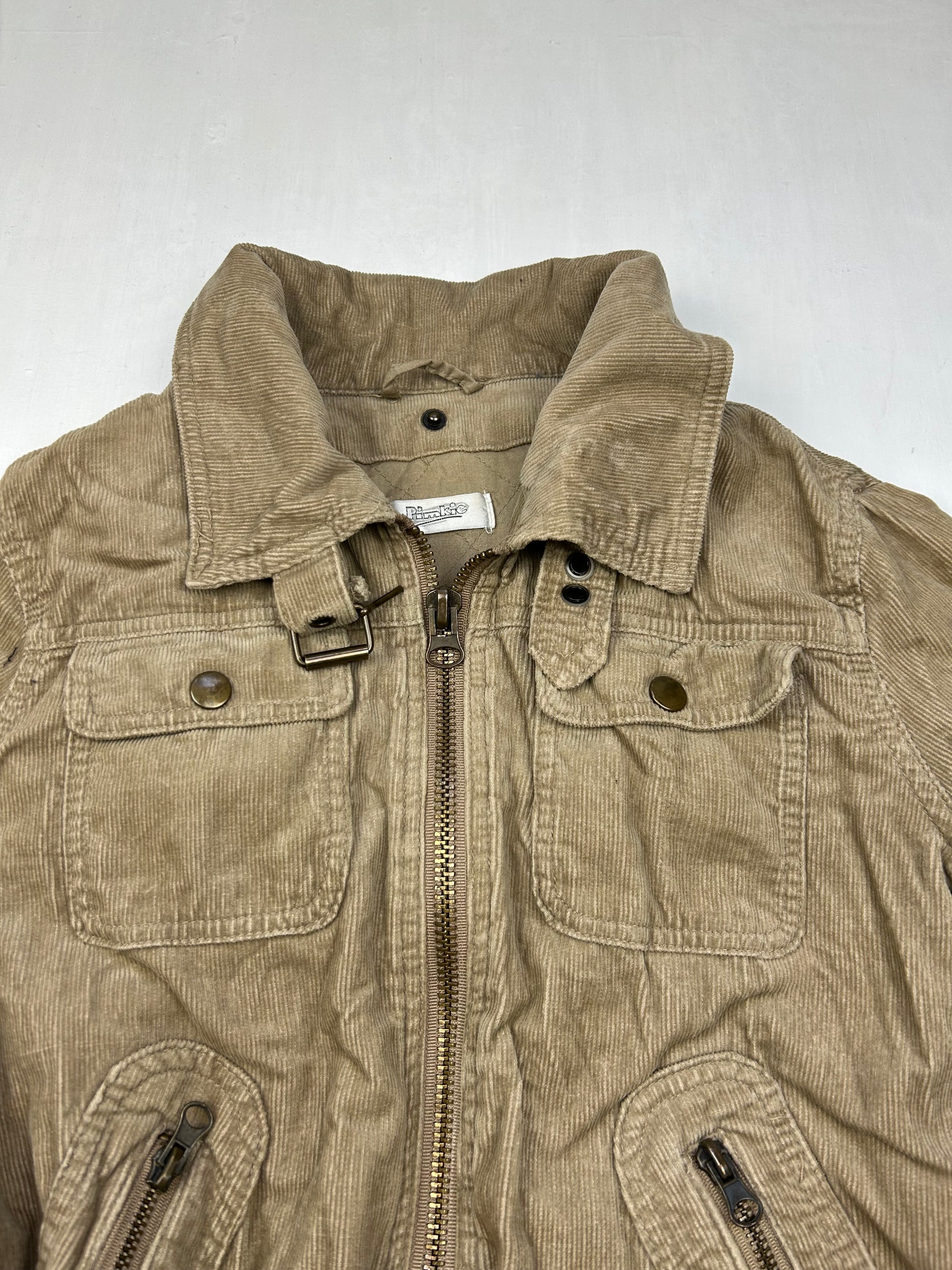 Beige velvet denim zip up biker jacket (M)