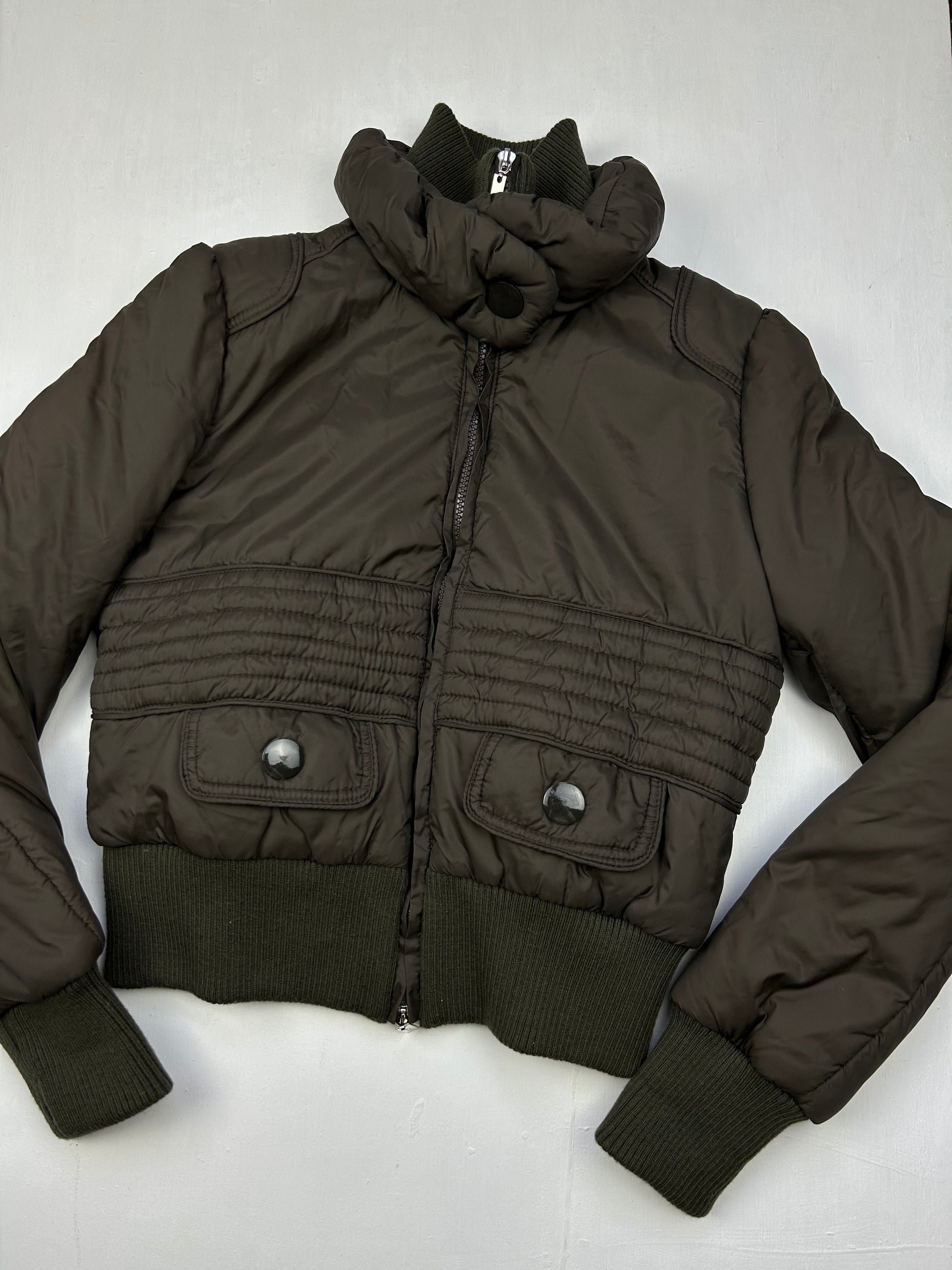 Brown zip up puffer jacket (S/M)