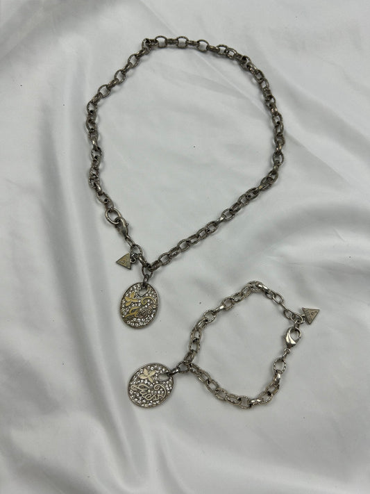 Silver stainless steel necklace + bracelet set