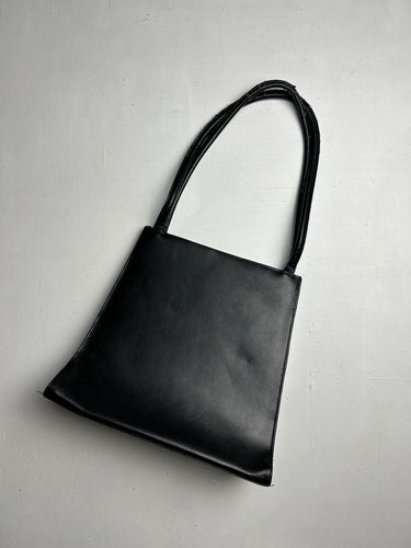 Black real leather vintage shoulder bag