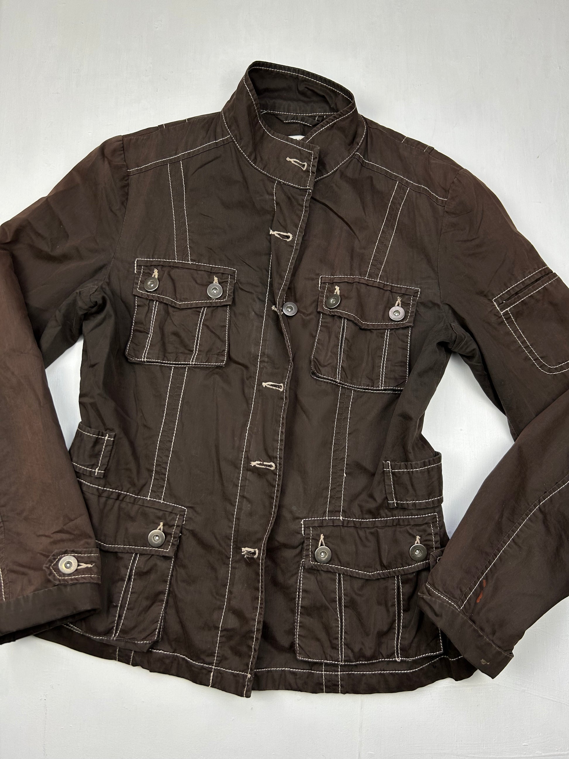 Brown denim zip up biker jacket (M)