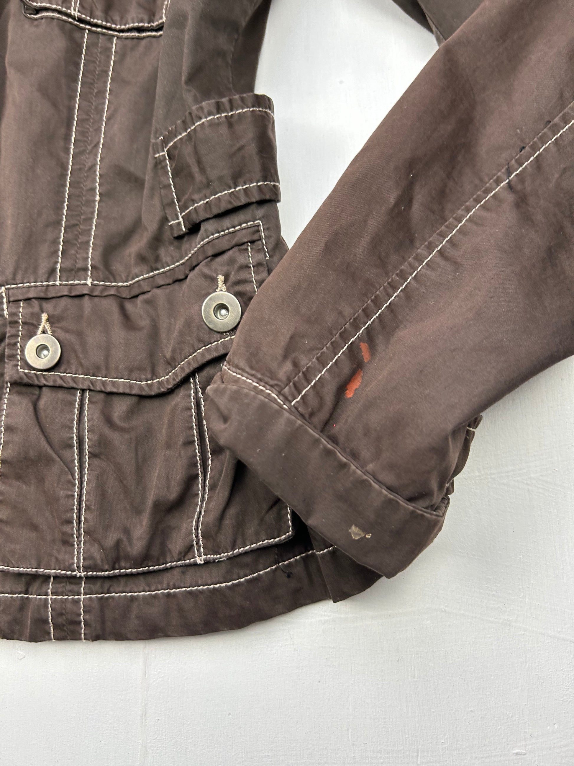 Brown denim zip up biker jacket (M)