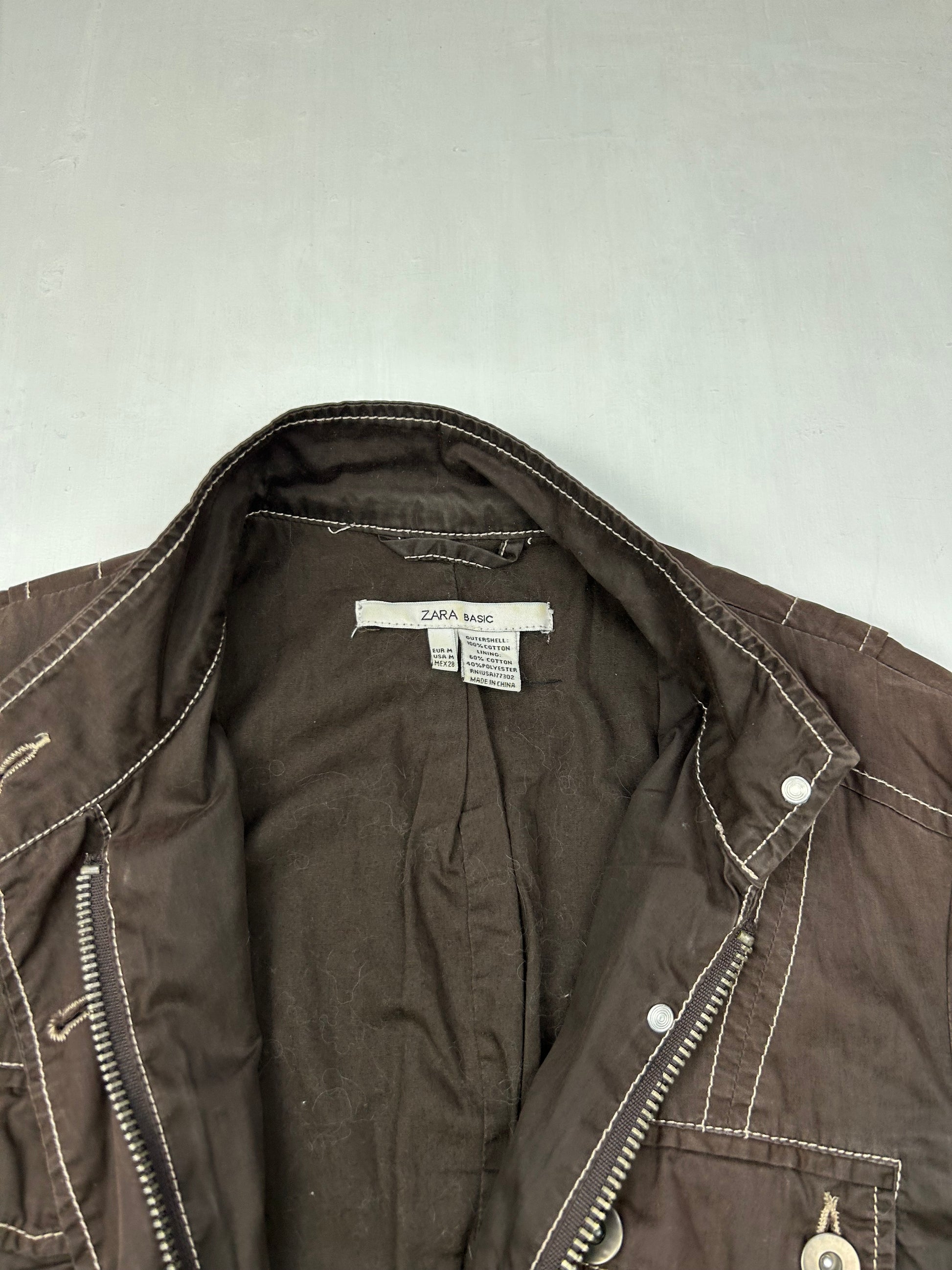 Brown denim zip up biker jacket (M)