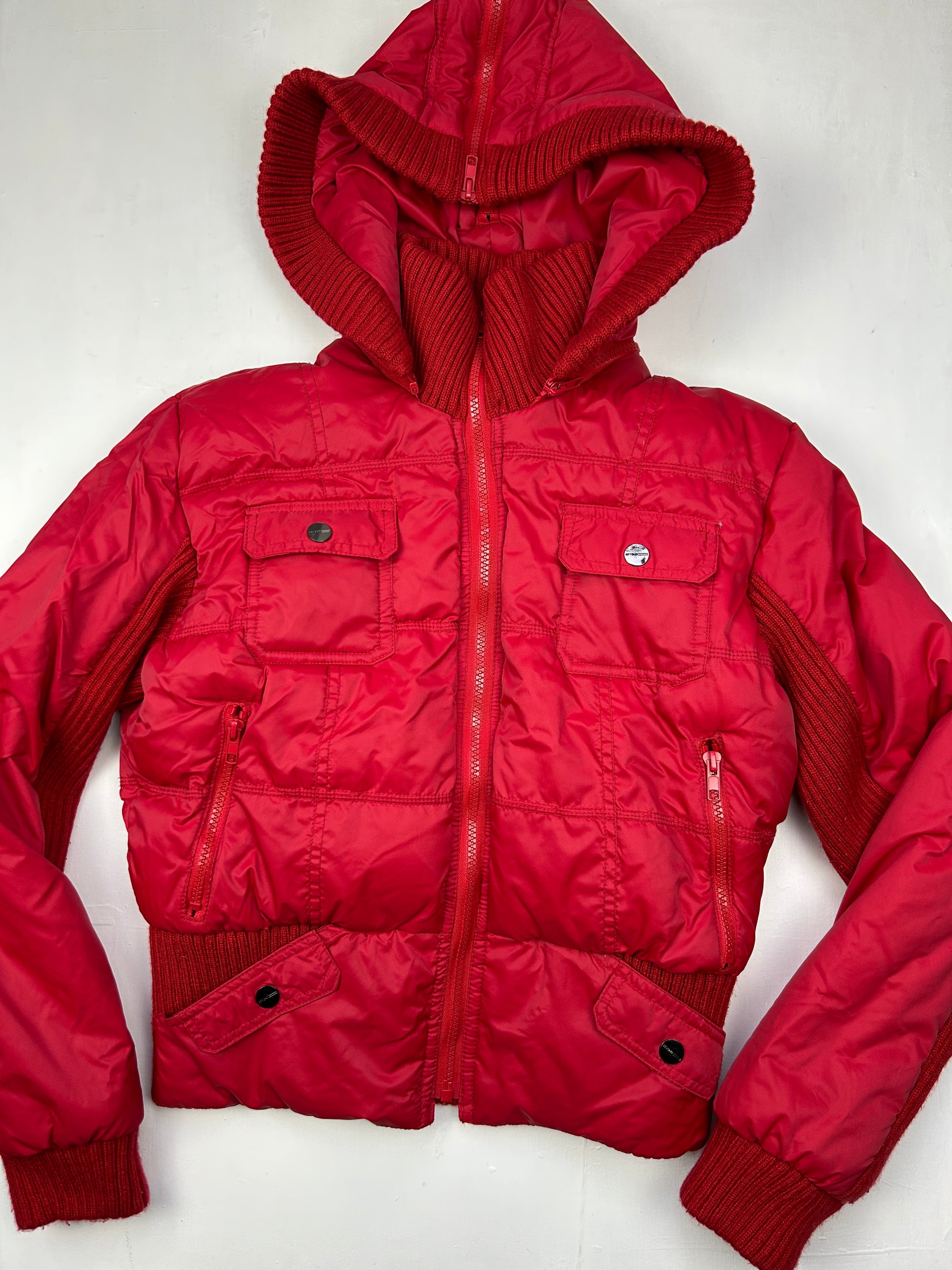 Red zip up puffer jacket (S/M)