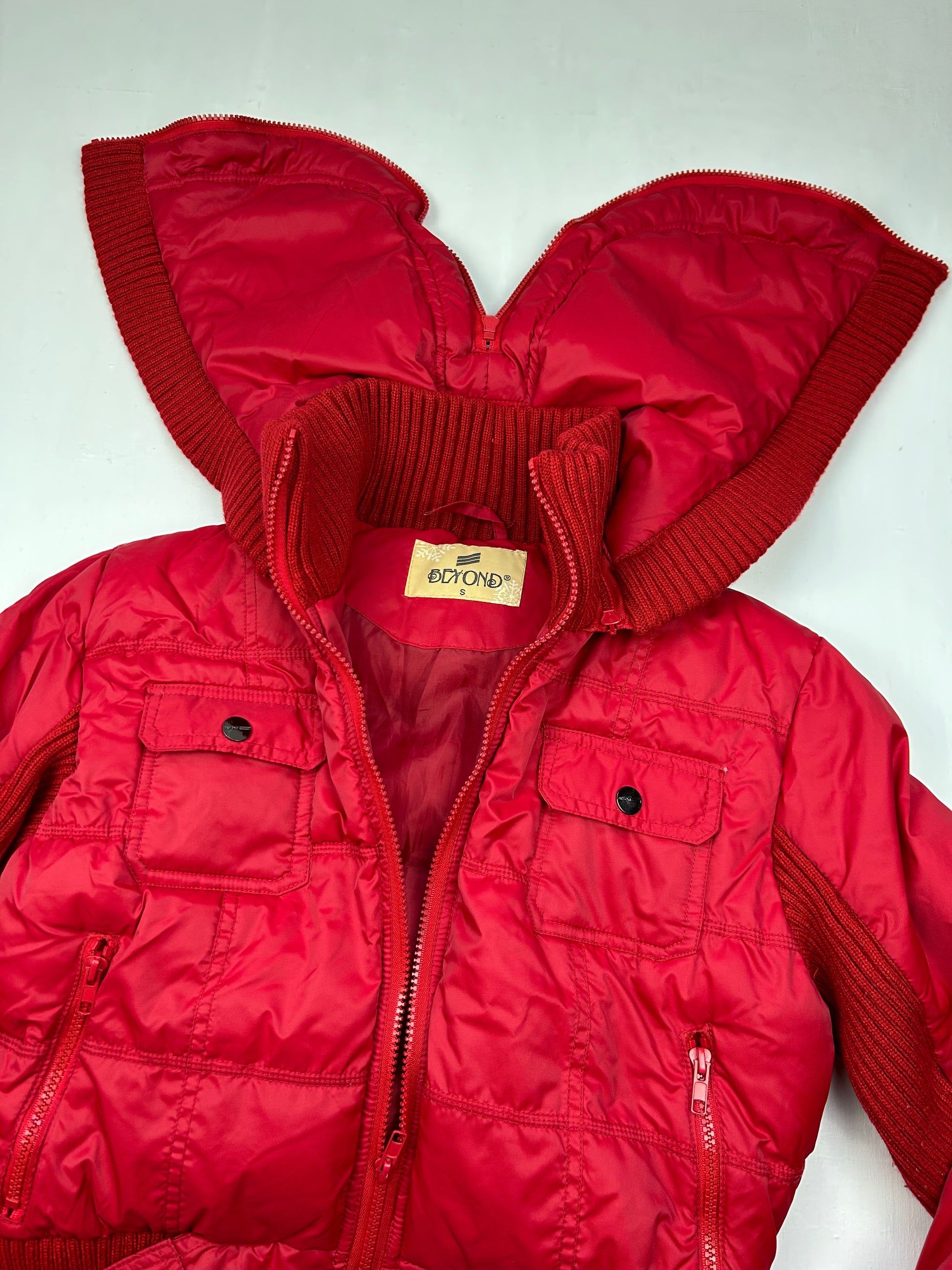 Red zip up puffer jacket (S/M)