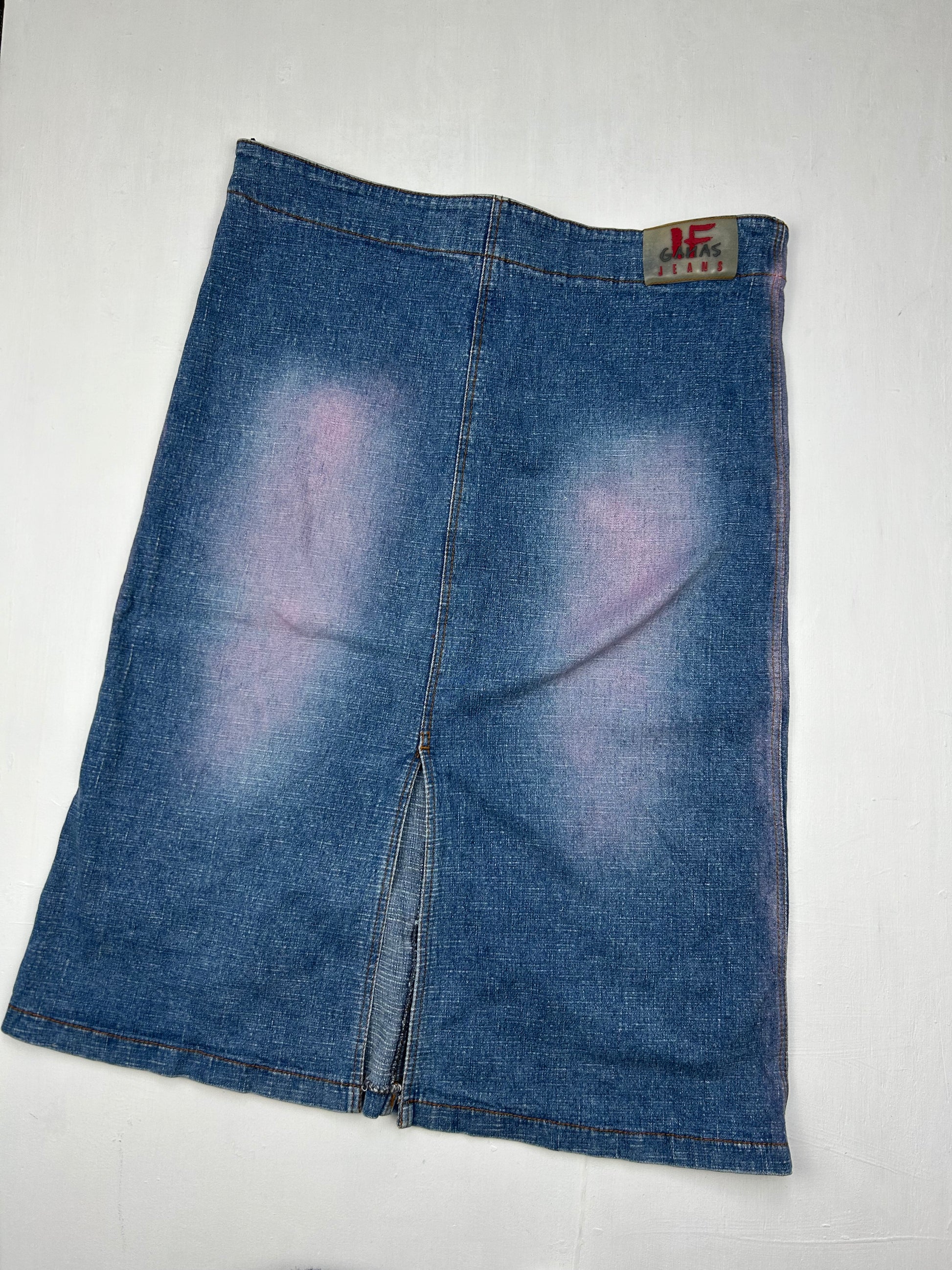 Blue denim low rise mid skirt (S)