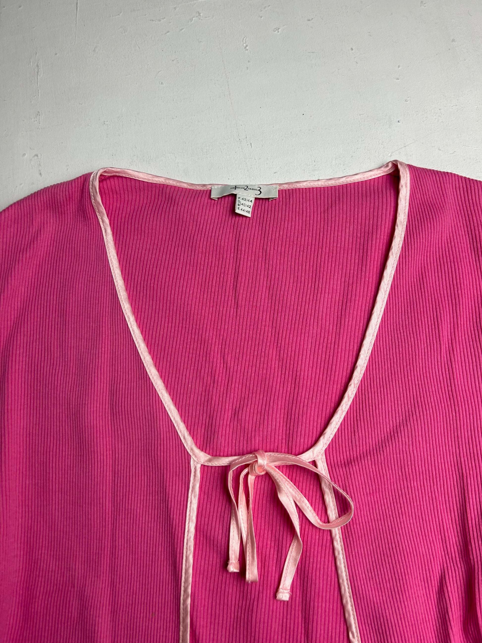 Pink ribbed ruban tie up ballet bolero + tank top set (M/L)