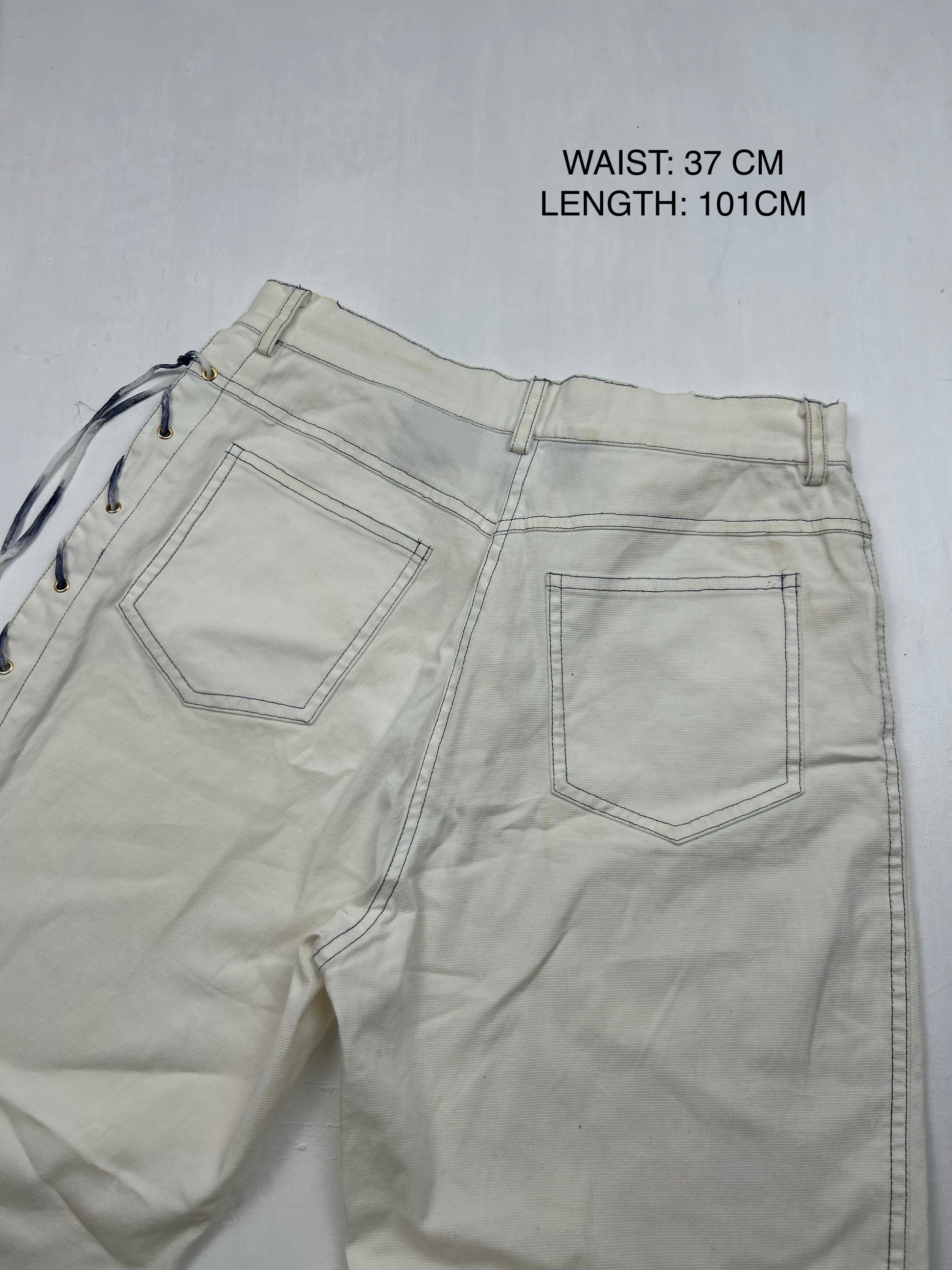 White lace up mid waist denim pants (M)