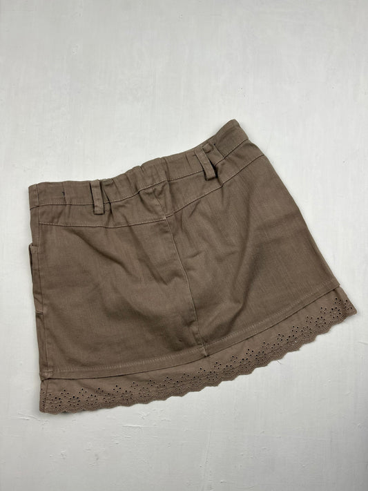 Khaki denim low rise mini skirt (XS)