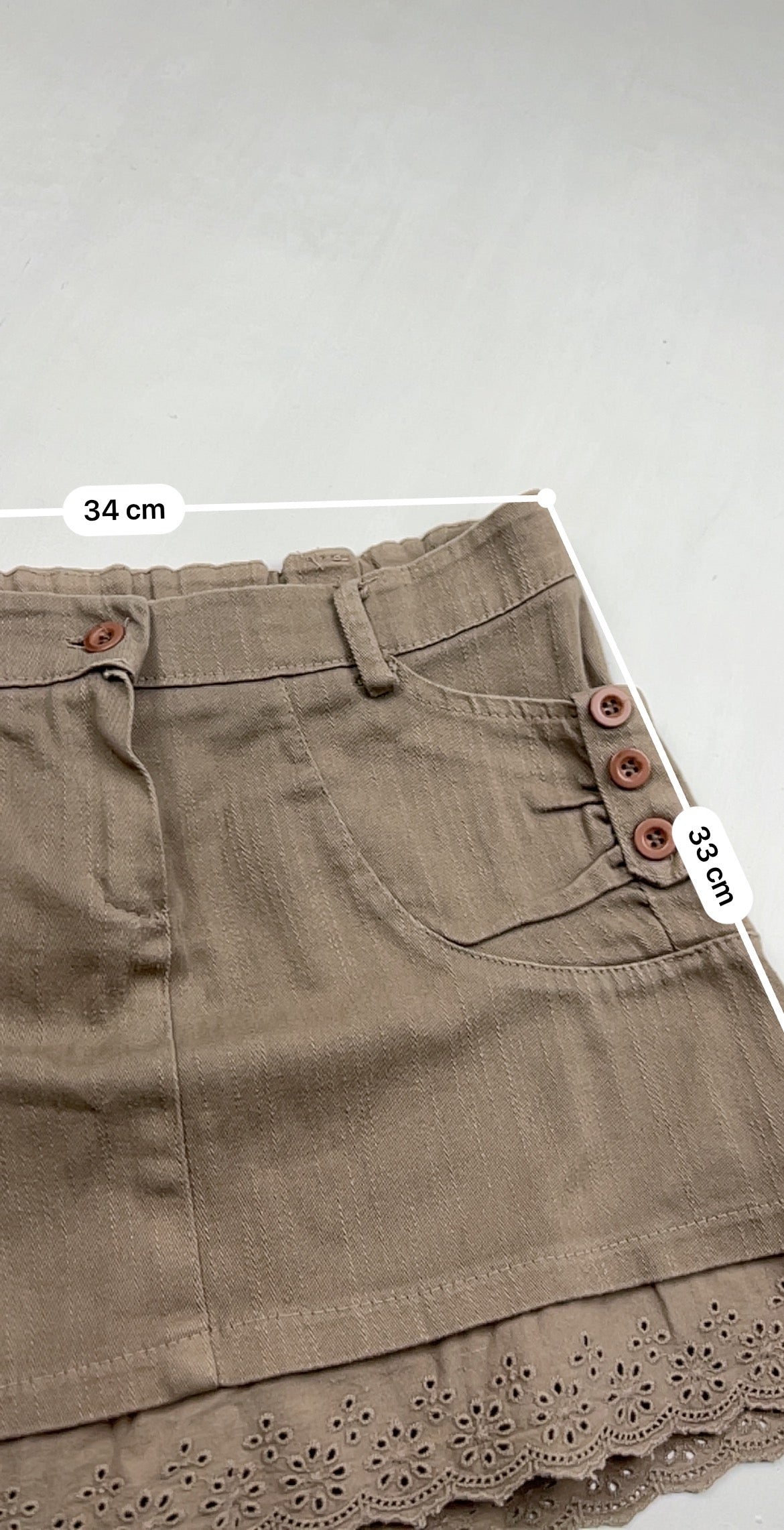 Khaki denim low rise mini skirt (XS)