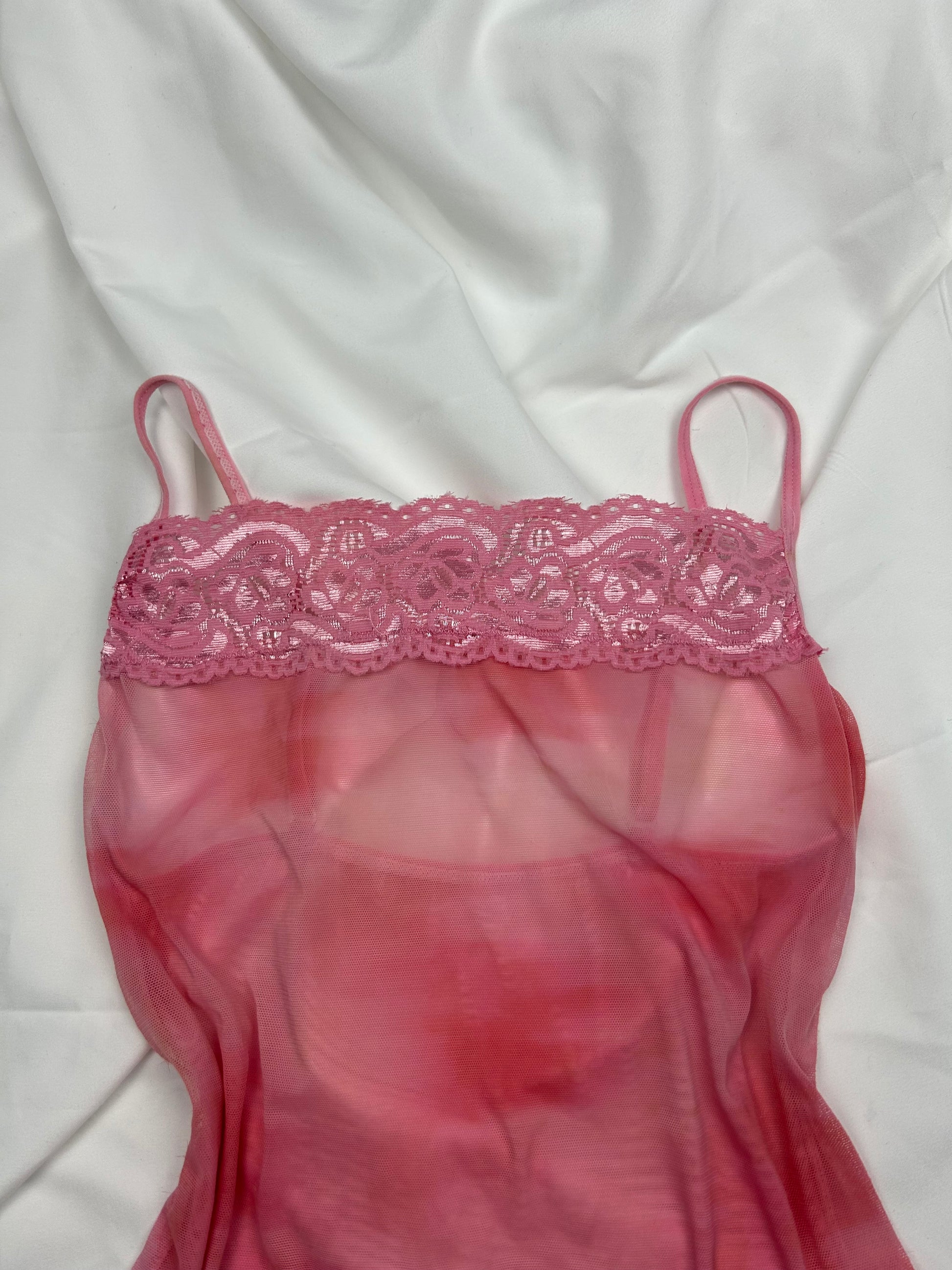 Pink mesh cami top + panty set (S)