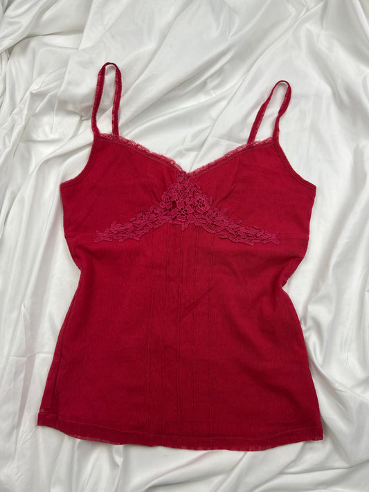 Red mesh lined cami top (S)