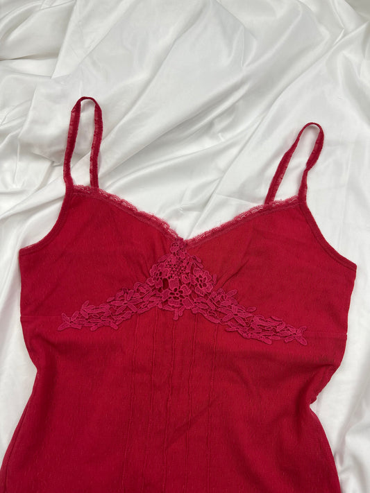 Red mesh lined cami top (S)