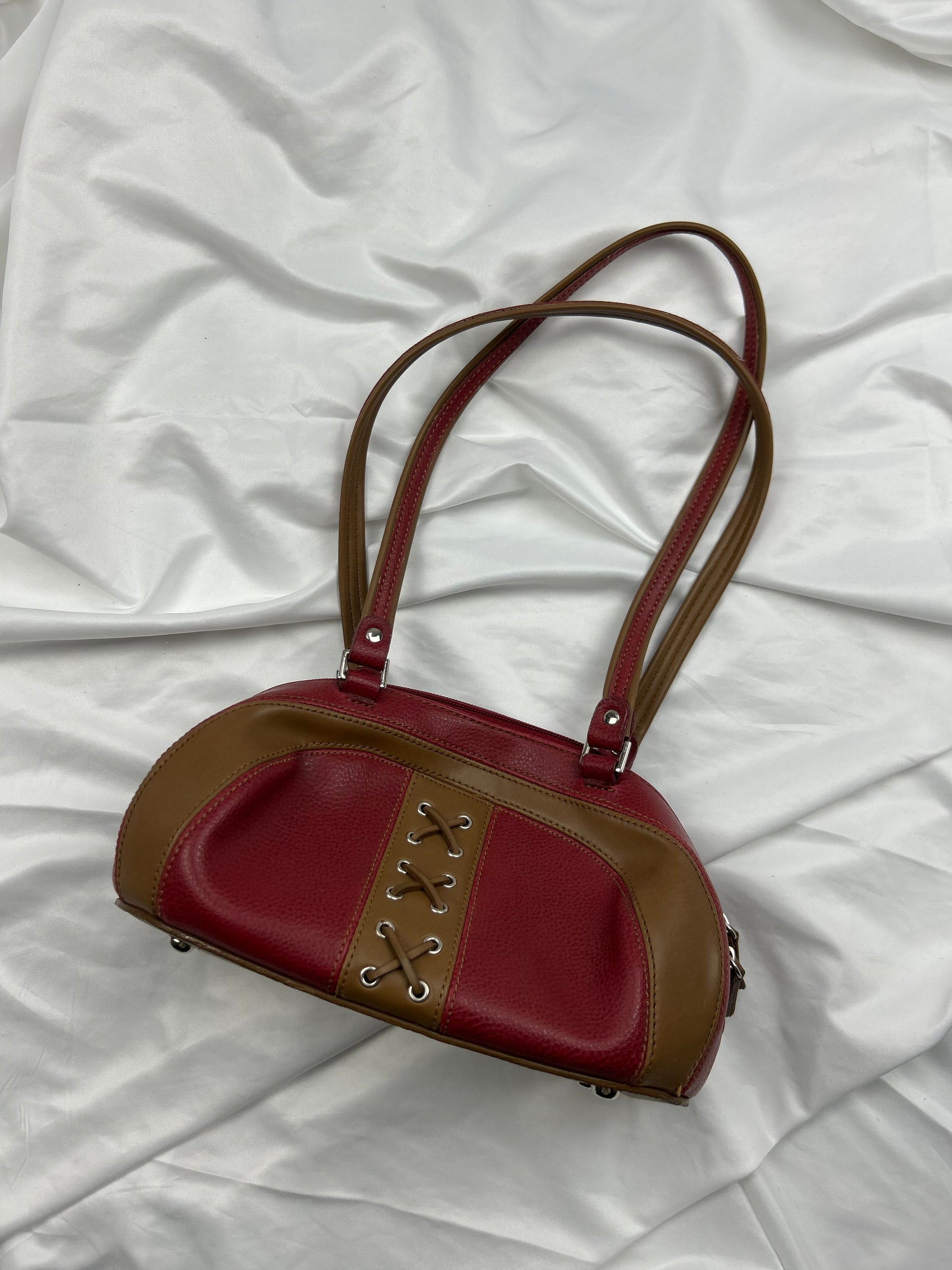 Red lace up mini shoulder bag