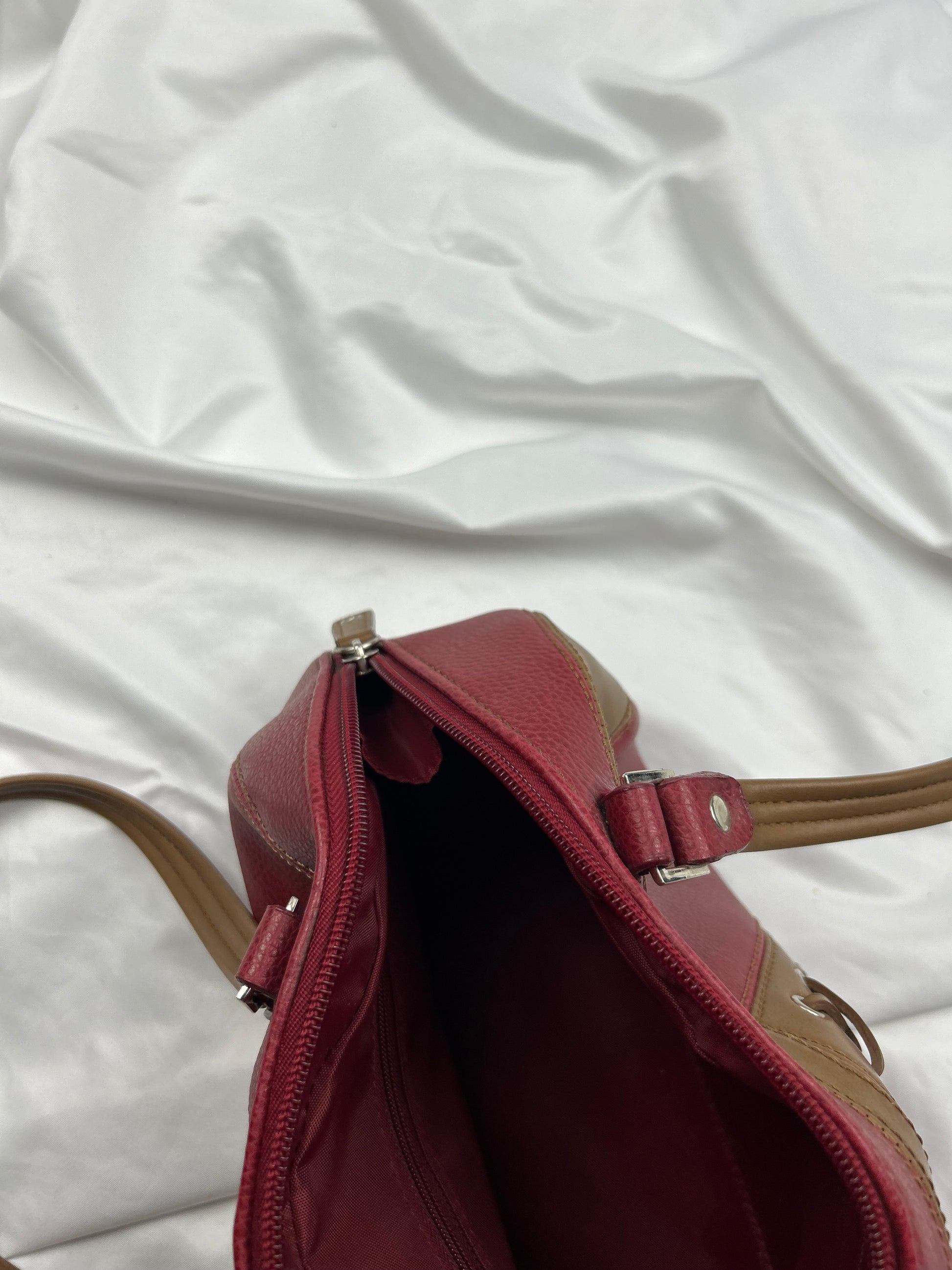 Red lace up mini shoulder bag