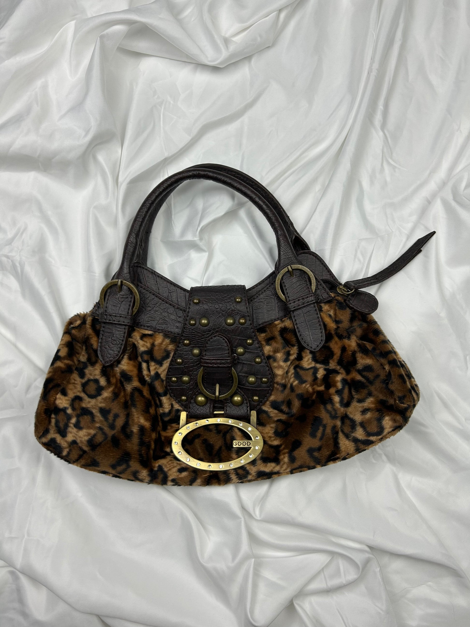 Panther print small buckle besace handbag