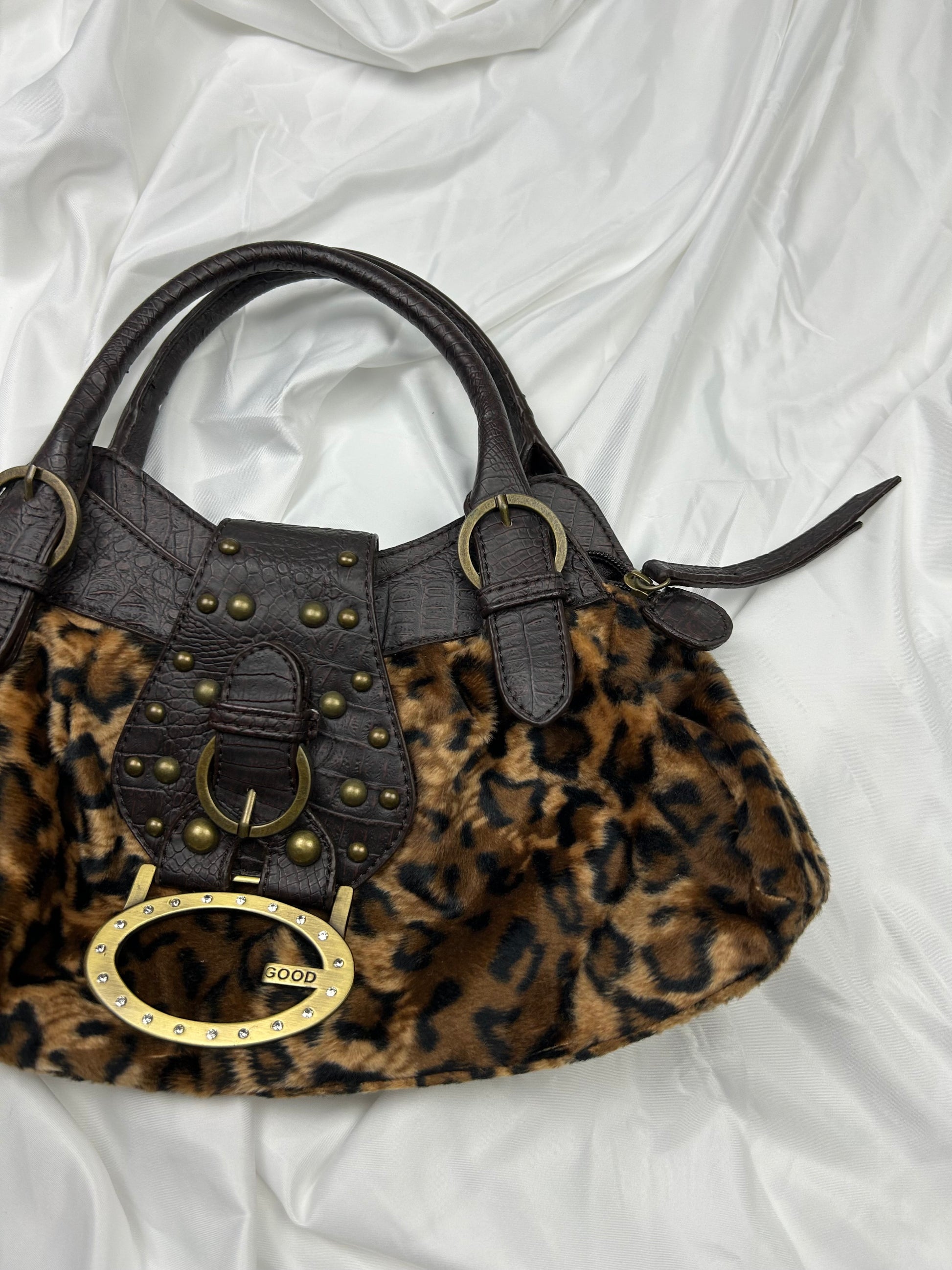 Panther print small buckle besace handbag