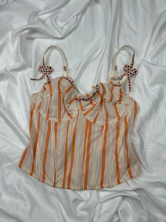 Beige & orange striped corset top (S)