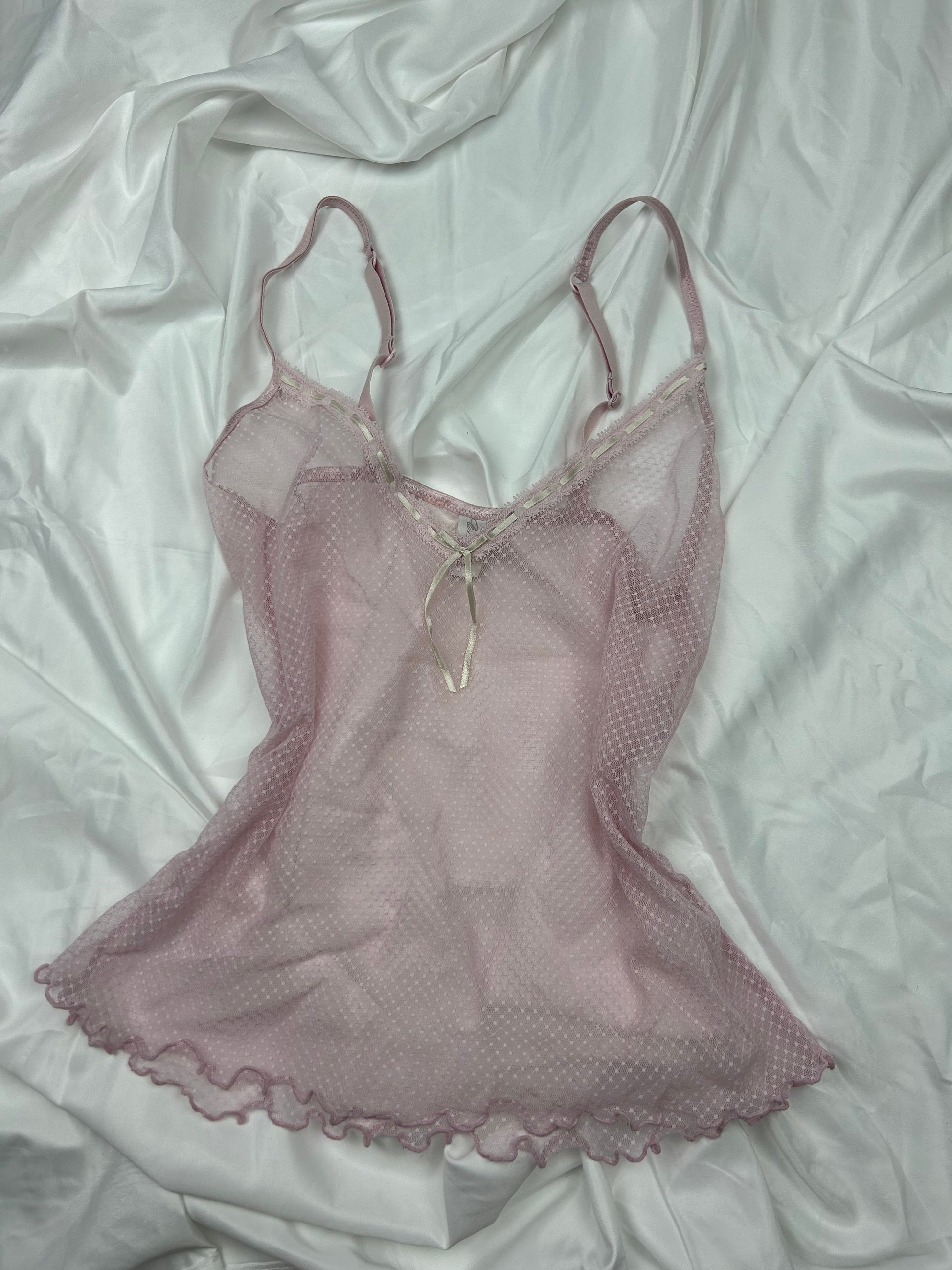 Baby pink mesh babydoll cami top (S/M)