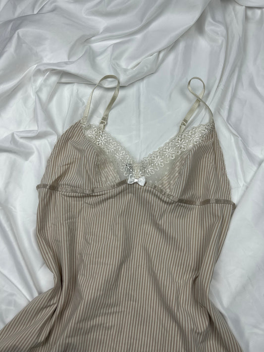 Beige striped lace detail babydoll cami top (S/M)