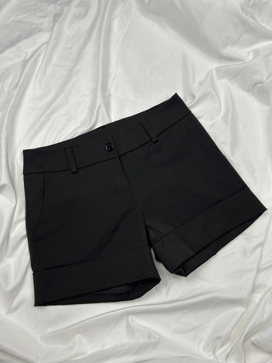 Black satin effect low rise office mini short (S)