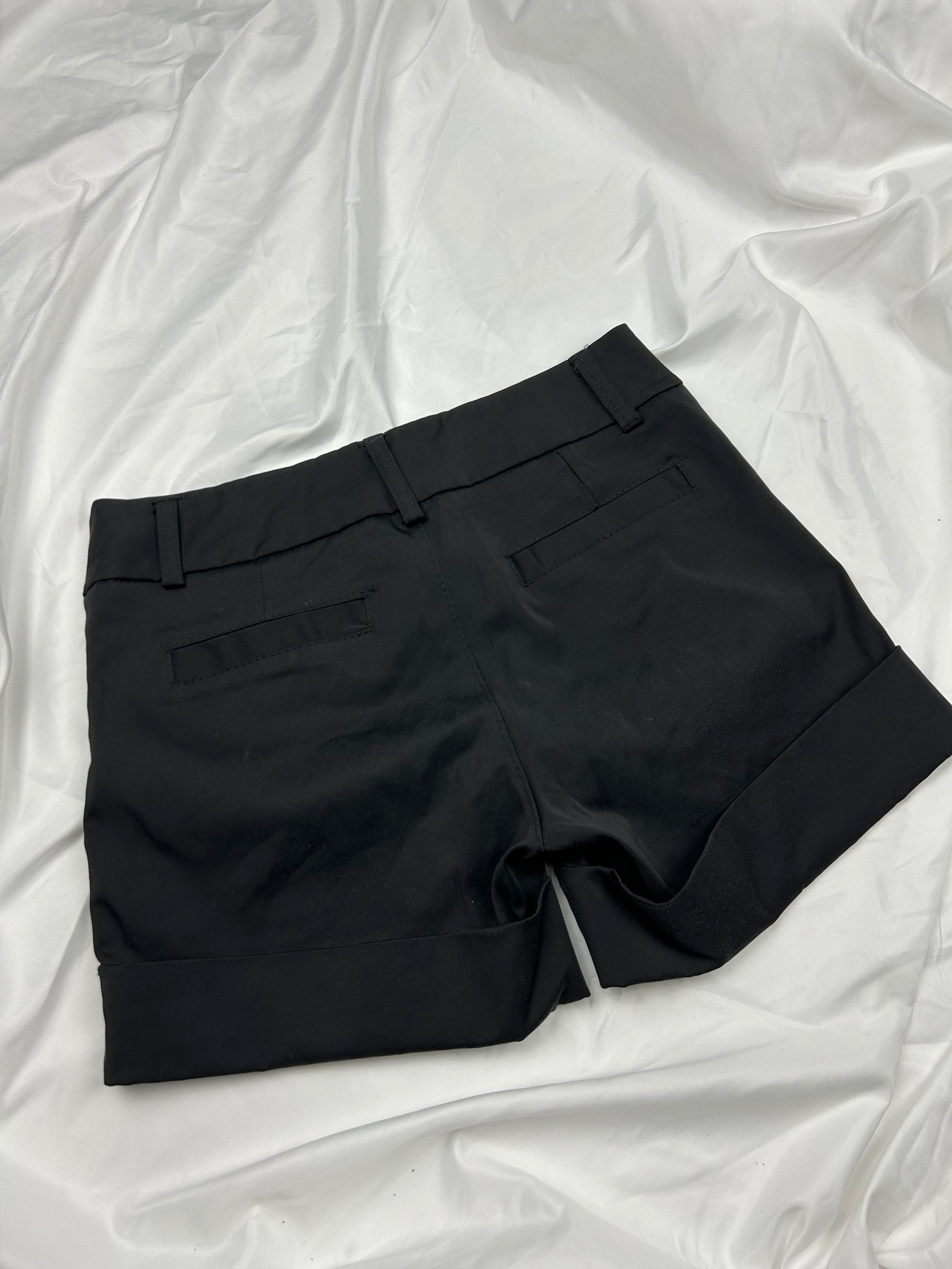 Black satin effect low rise office mini short (S)