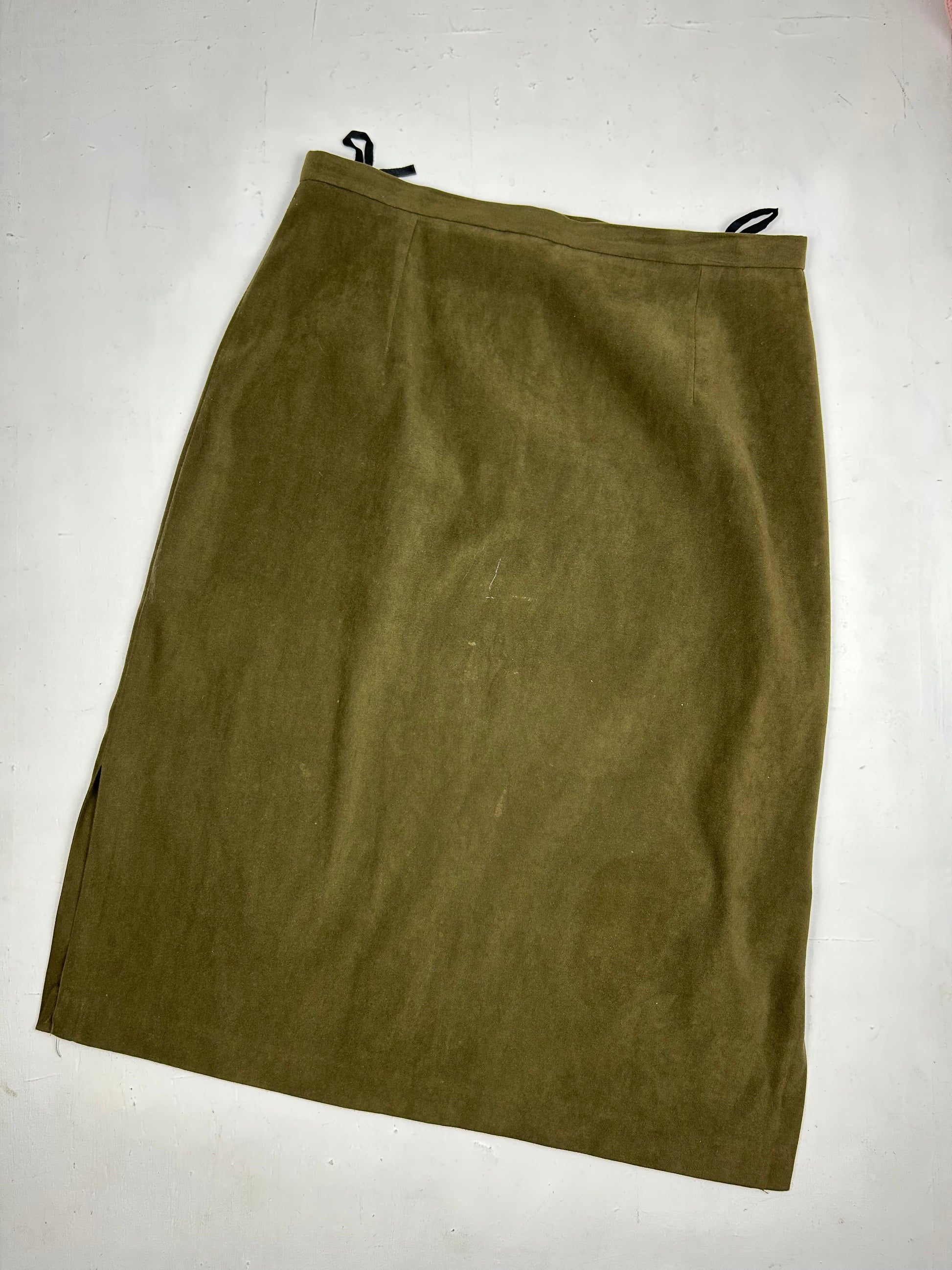 Khaki suede maxi / midi office skirt (S)