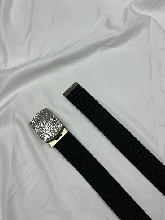 Black strass buckle adjustable belt