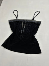 Load image into Gallery viewer, Black pearls stretchy cami top 90s y2k vintage (S/M)