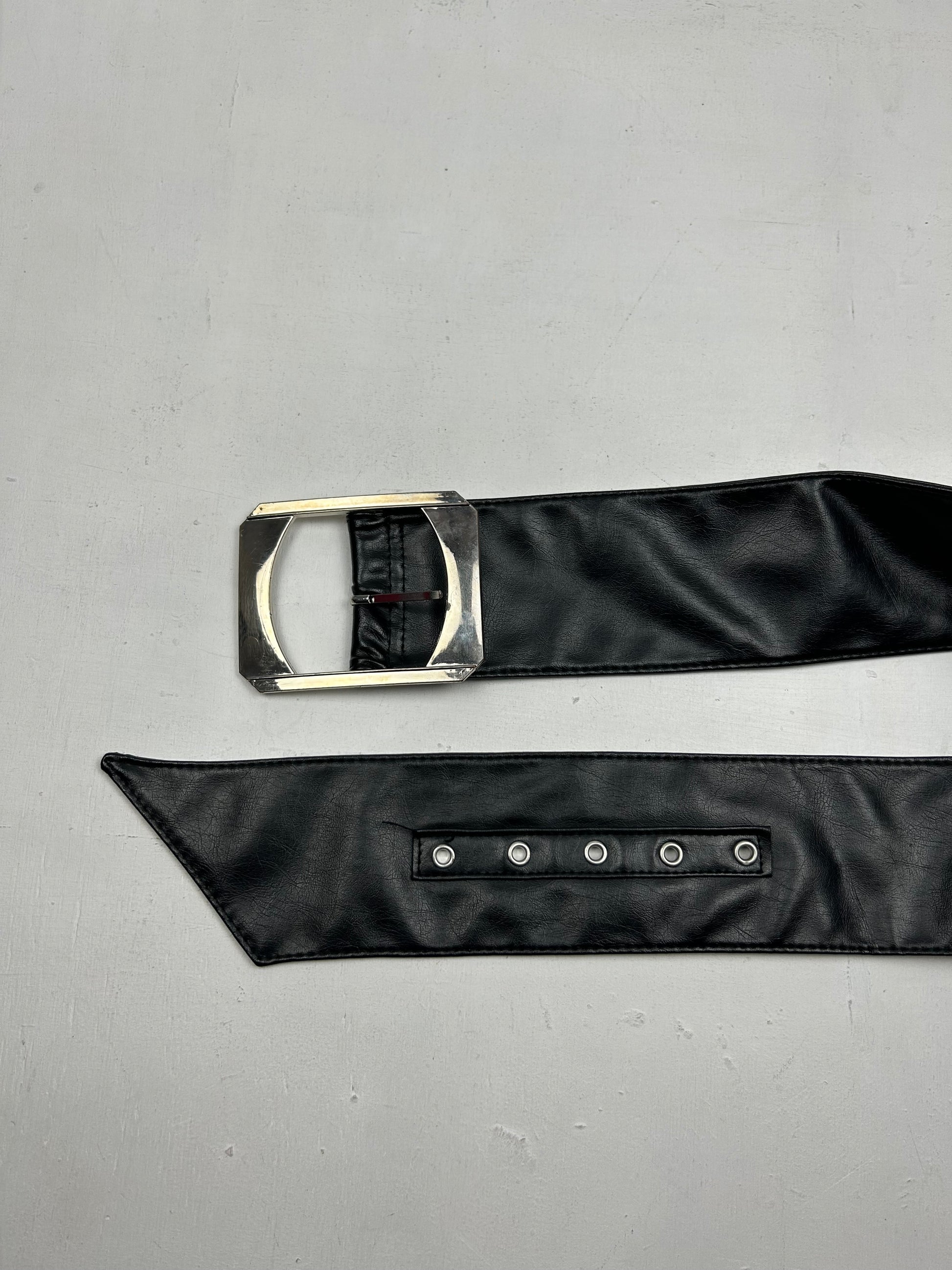 Black pvc leather buckle belt