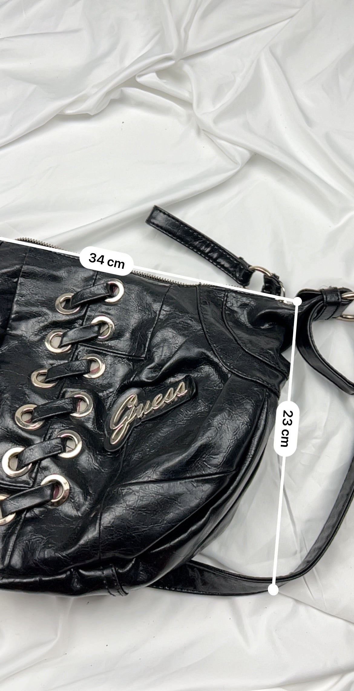 Black pvc leather uni besace lace up crossbody bag