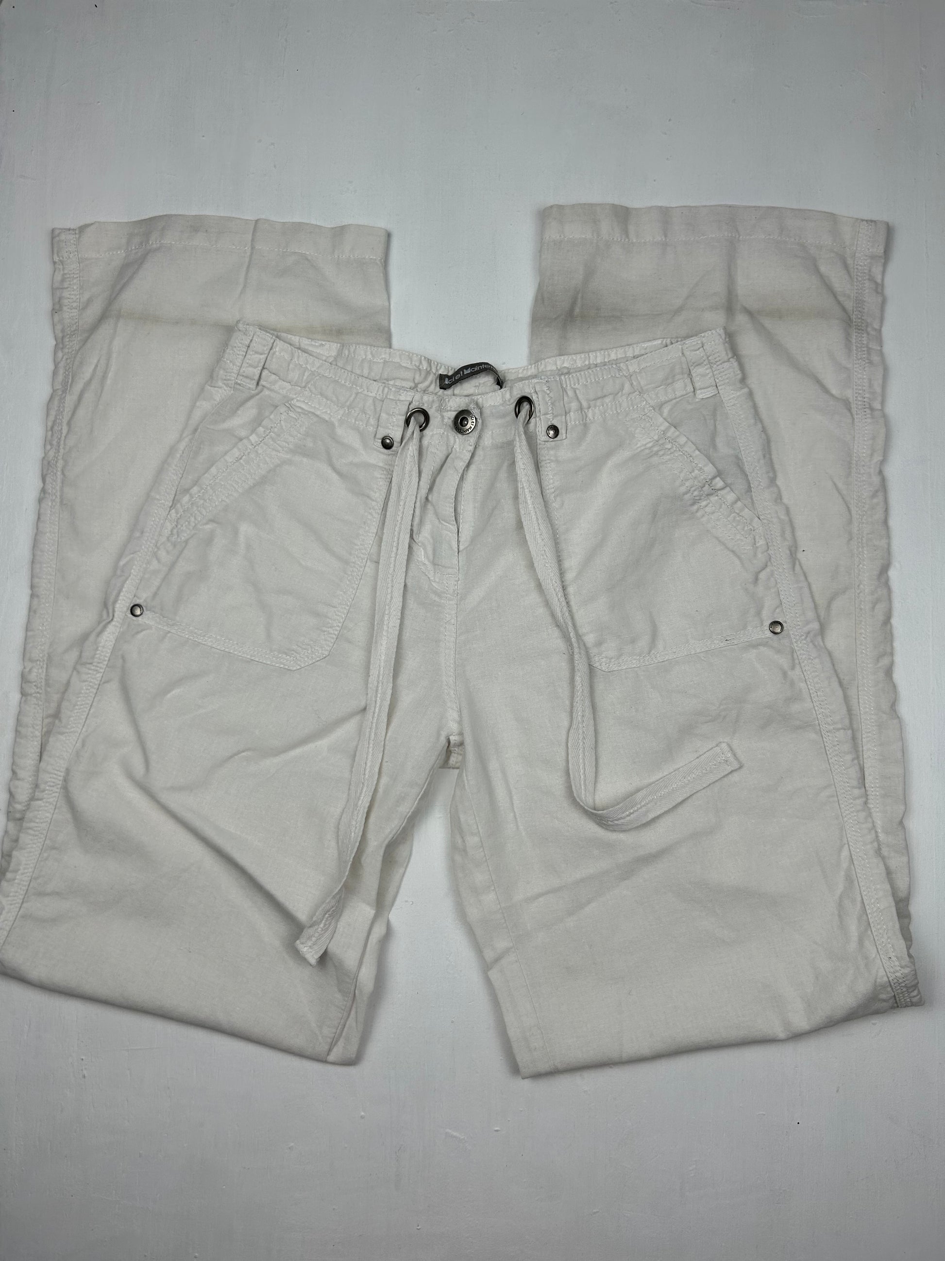 White linen baggy low rise flare pants (M)