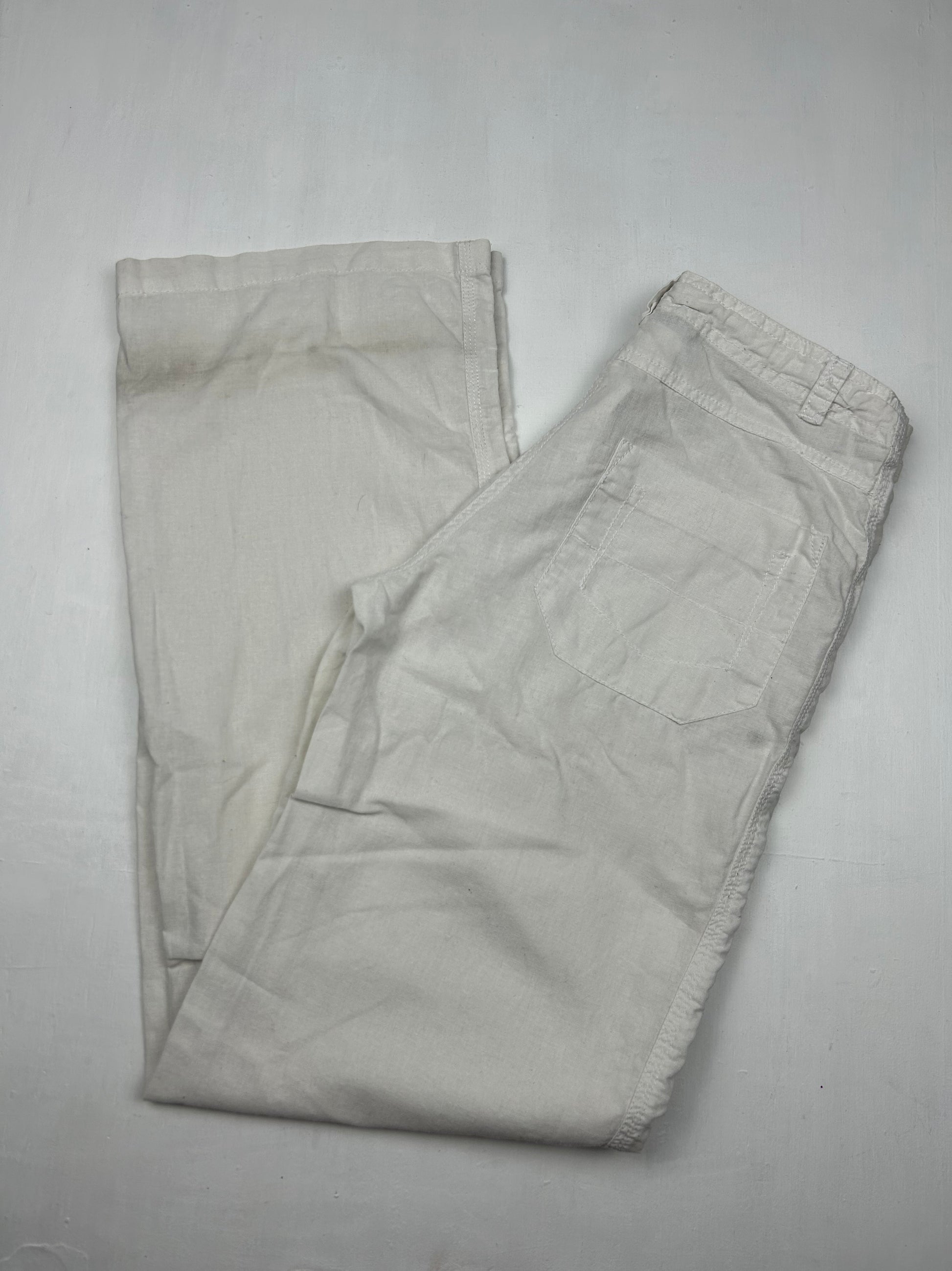 White linen baggy low rise flare pants (M)