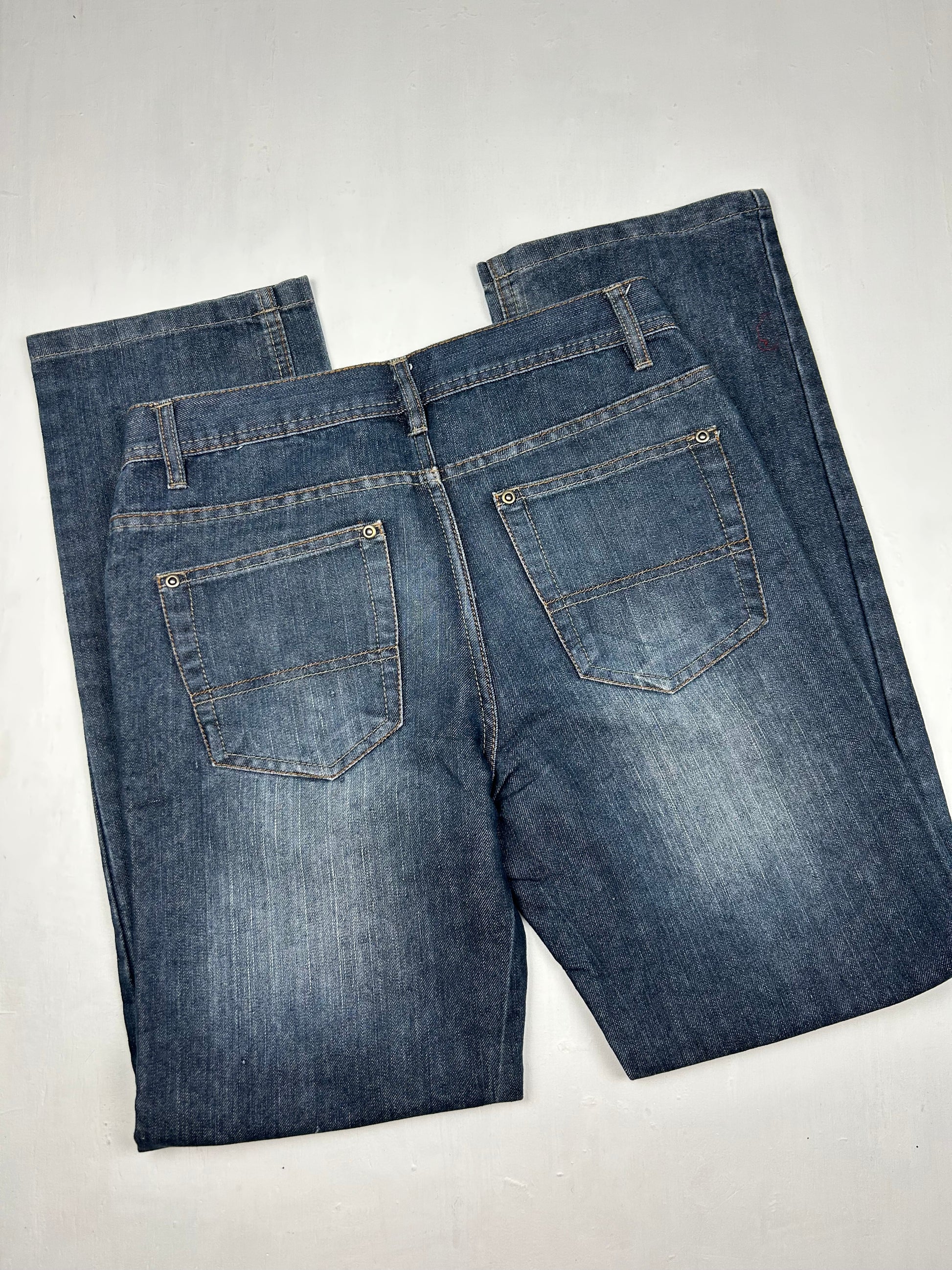 Blue denim low rise straight legs pants (S)