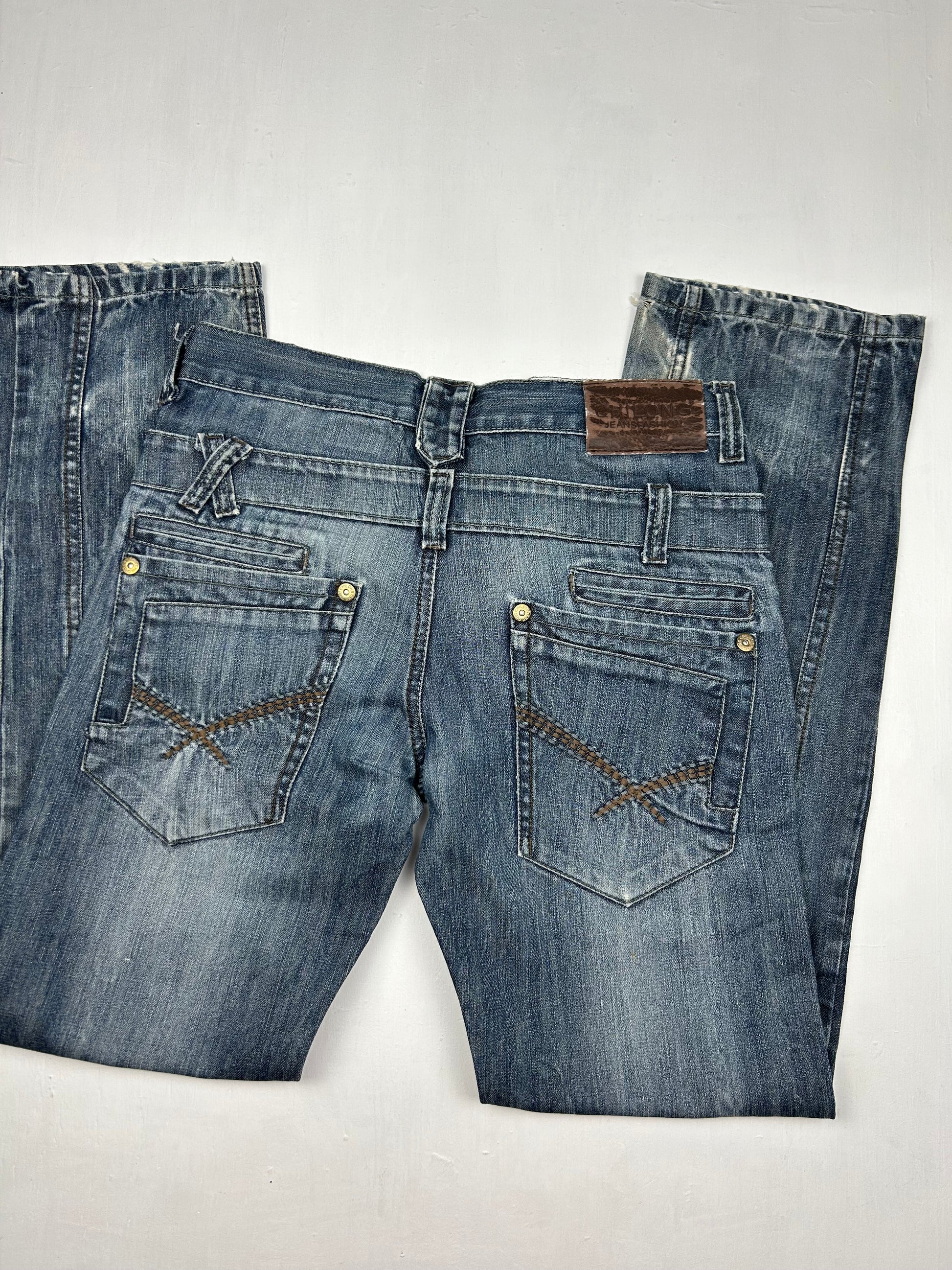 Blue denim low rise straight legs pants (XS)