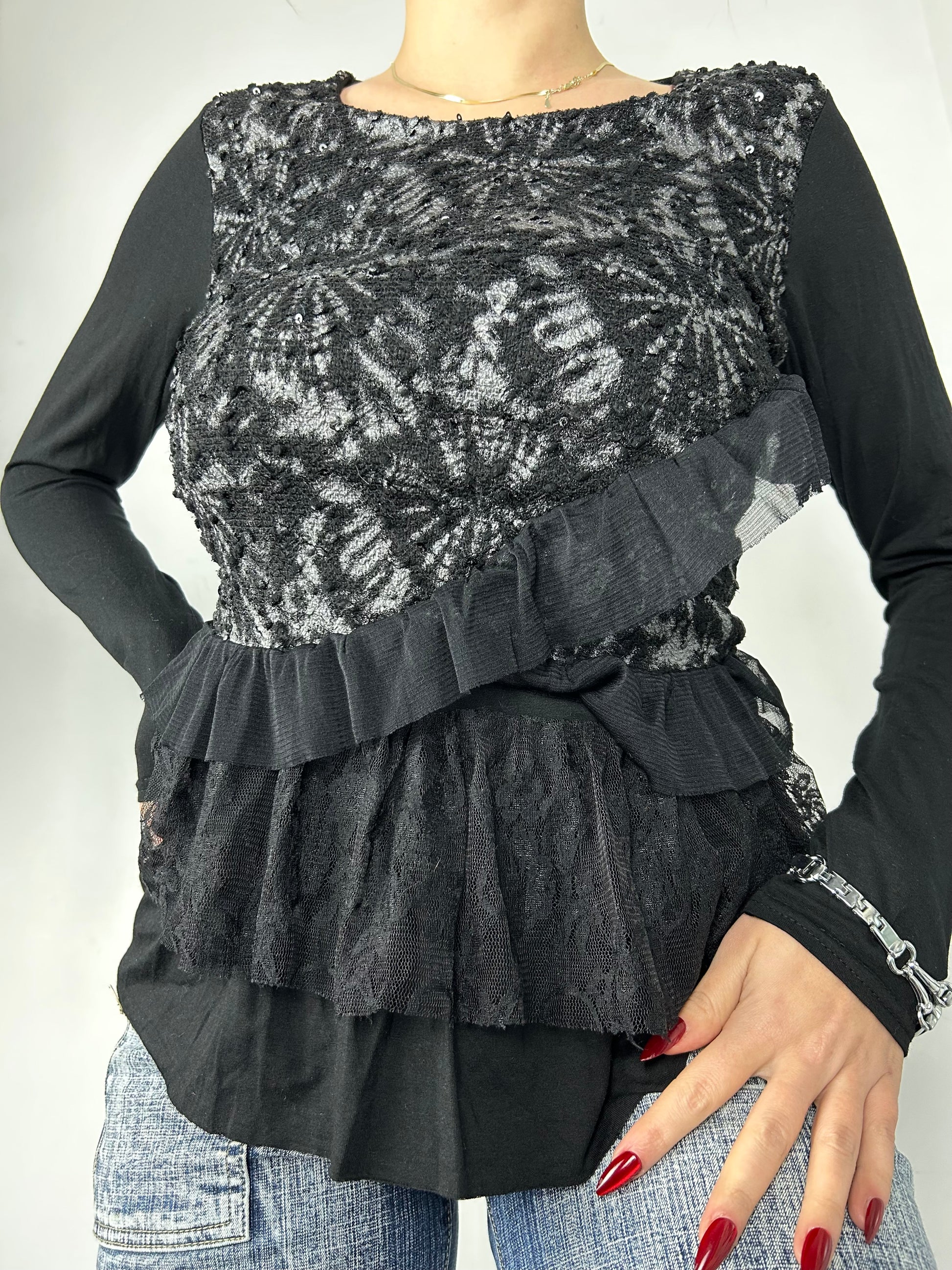 Black bi fabric long sleeves top (S/M)