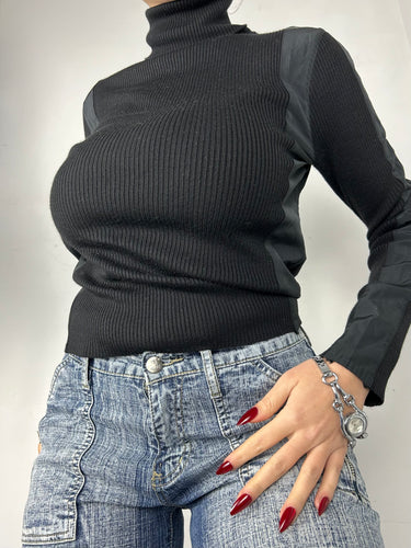 Black bi fabric turtleneck jumper (S)