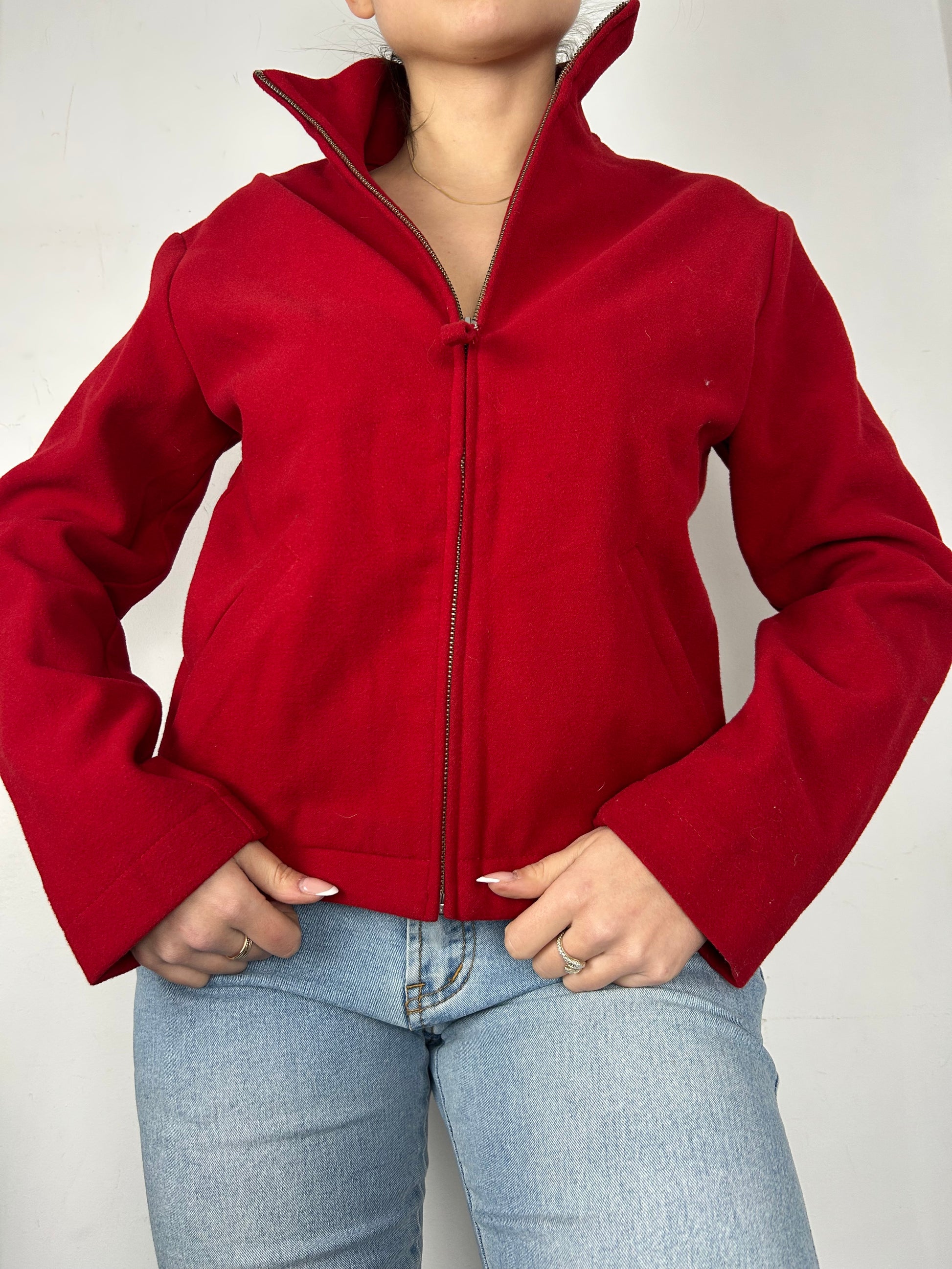 Red fleece office zip up jacket (M)