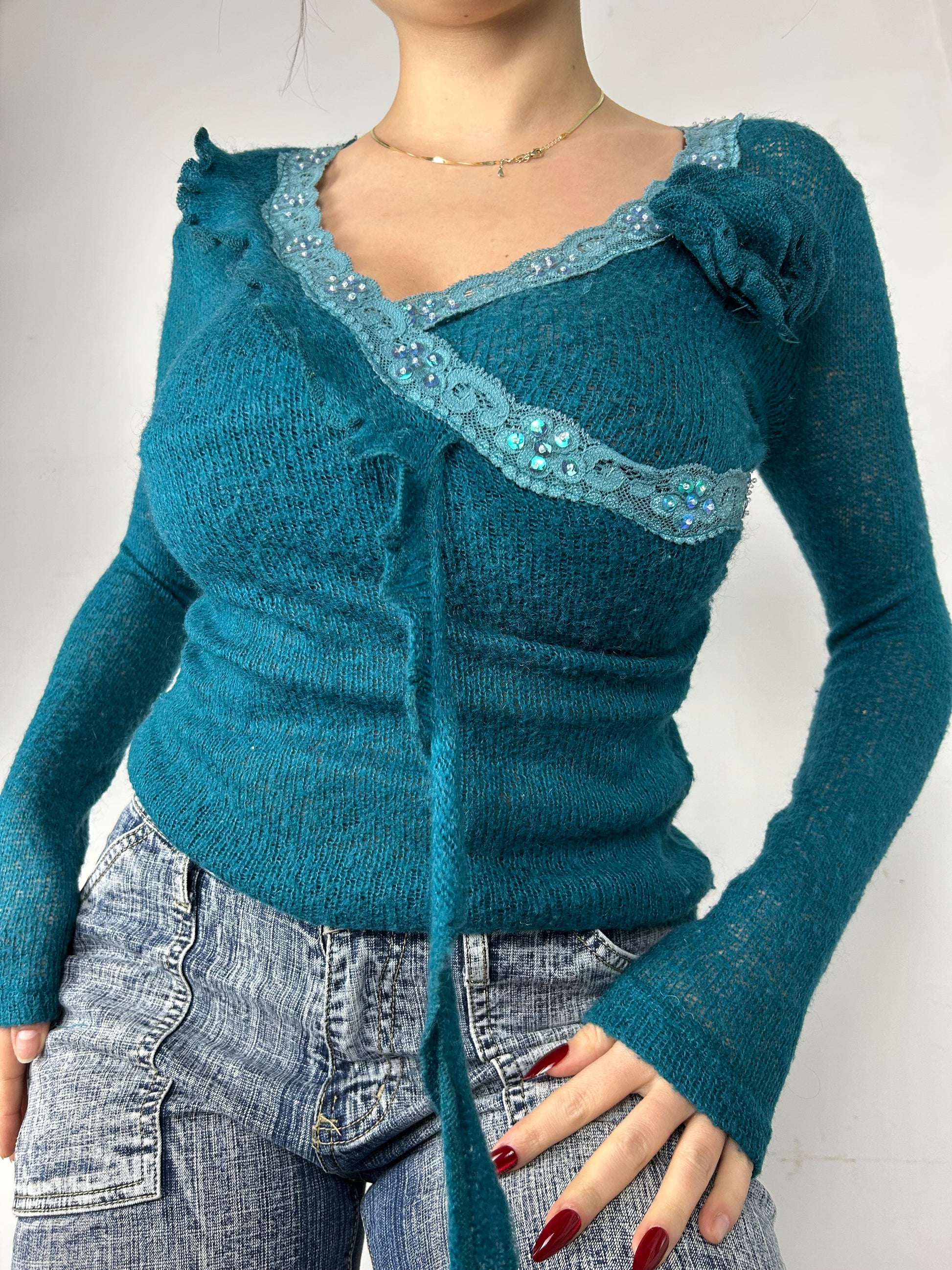 Blue lace detail bolero jumper (S)