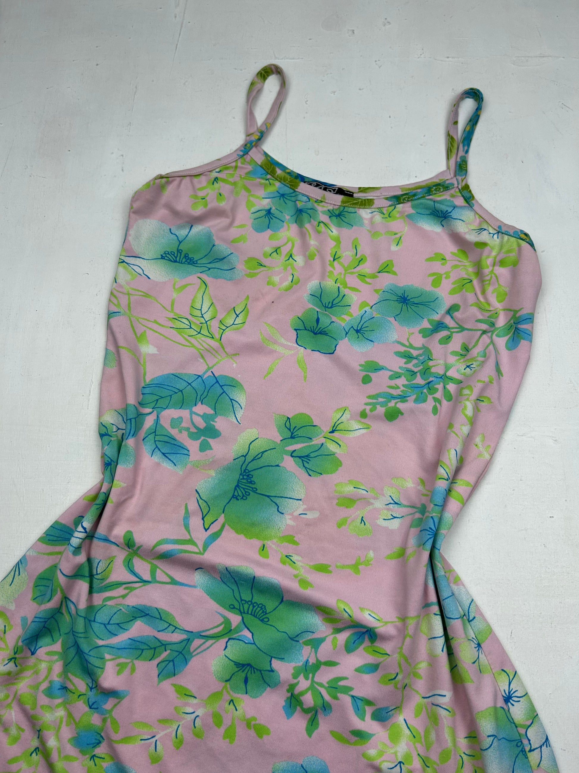 Pink floral print mini dress (S/M)