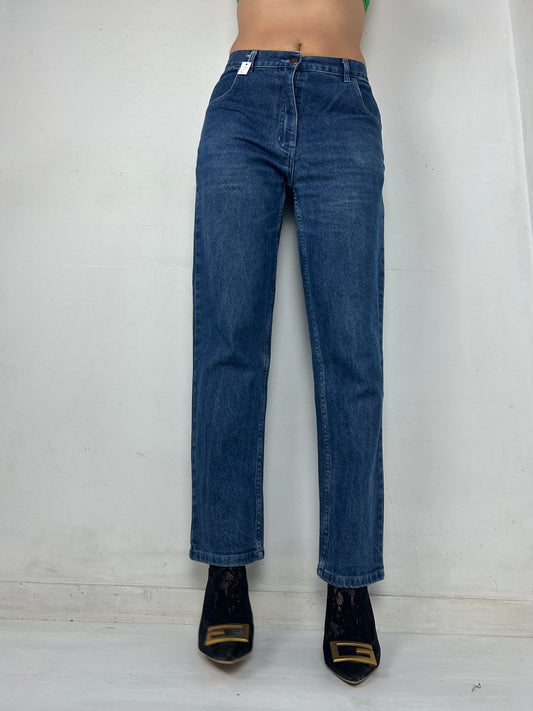 Blue mid waist denim pants (S)