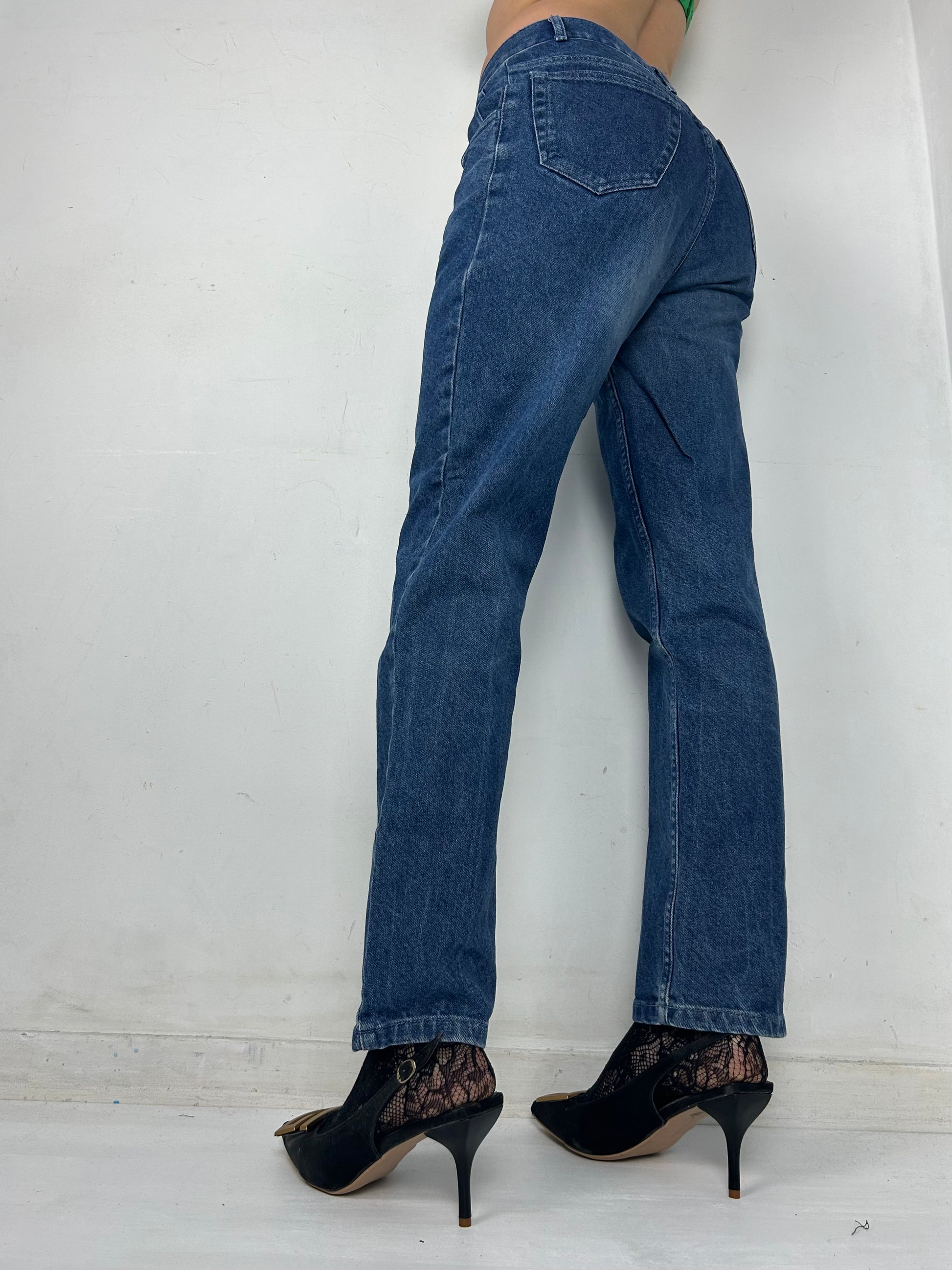 Blue mid waist denim pants (S)