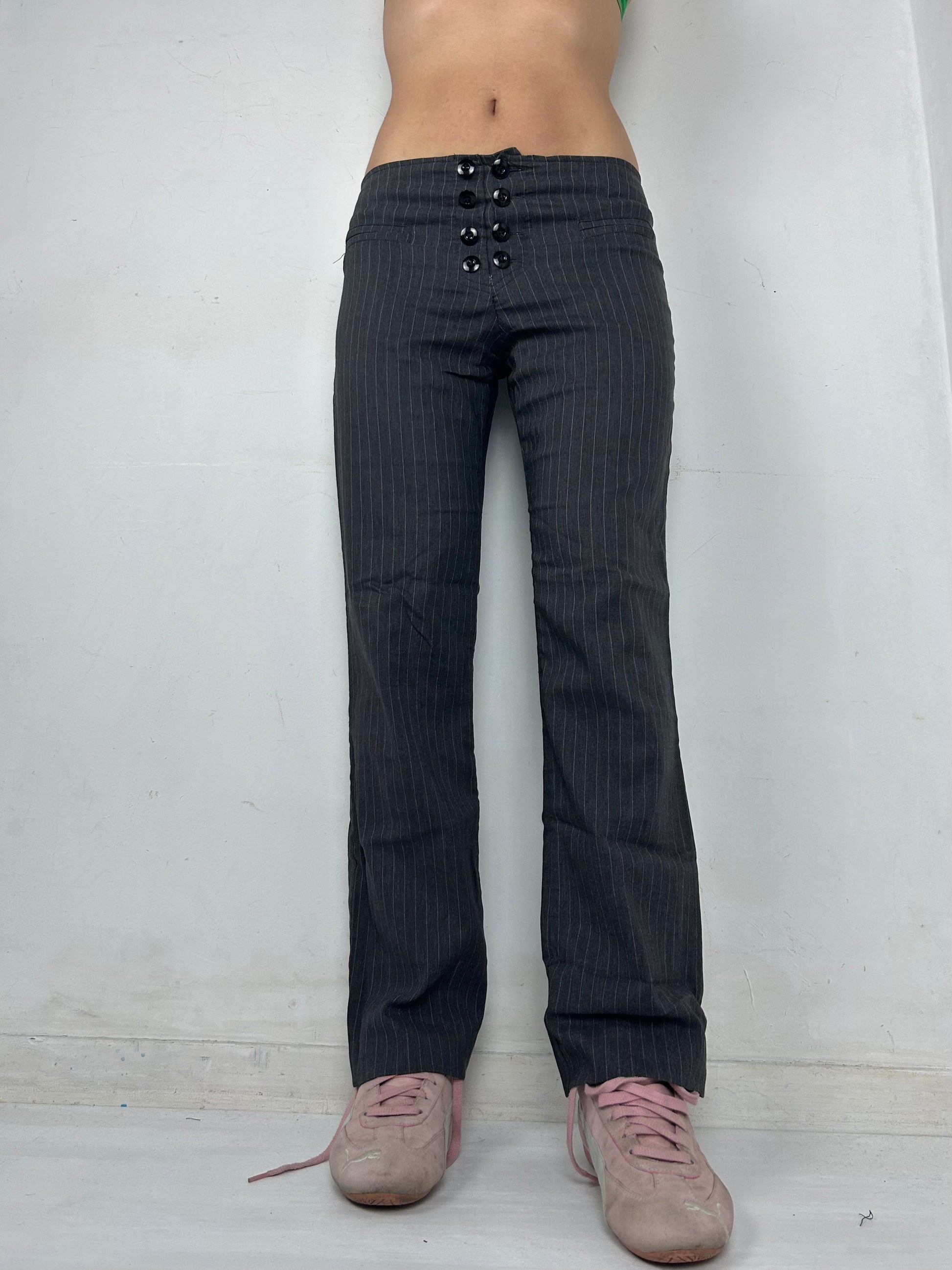 Grey low waist striped office pants (S)