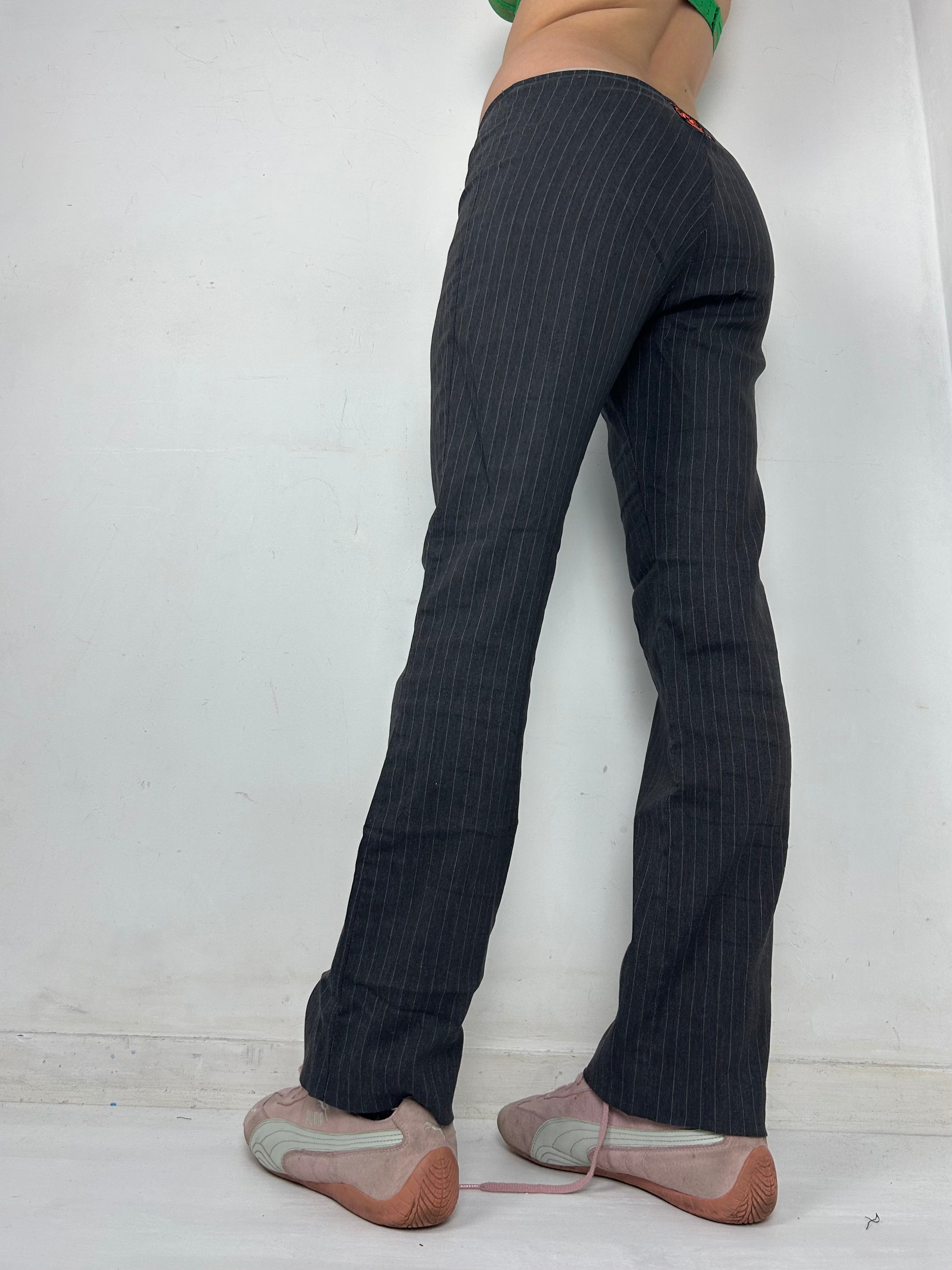 Grey low waist striped office pants (S)