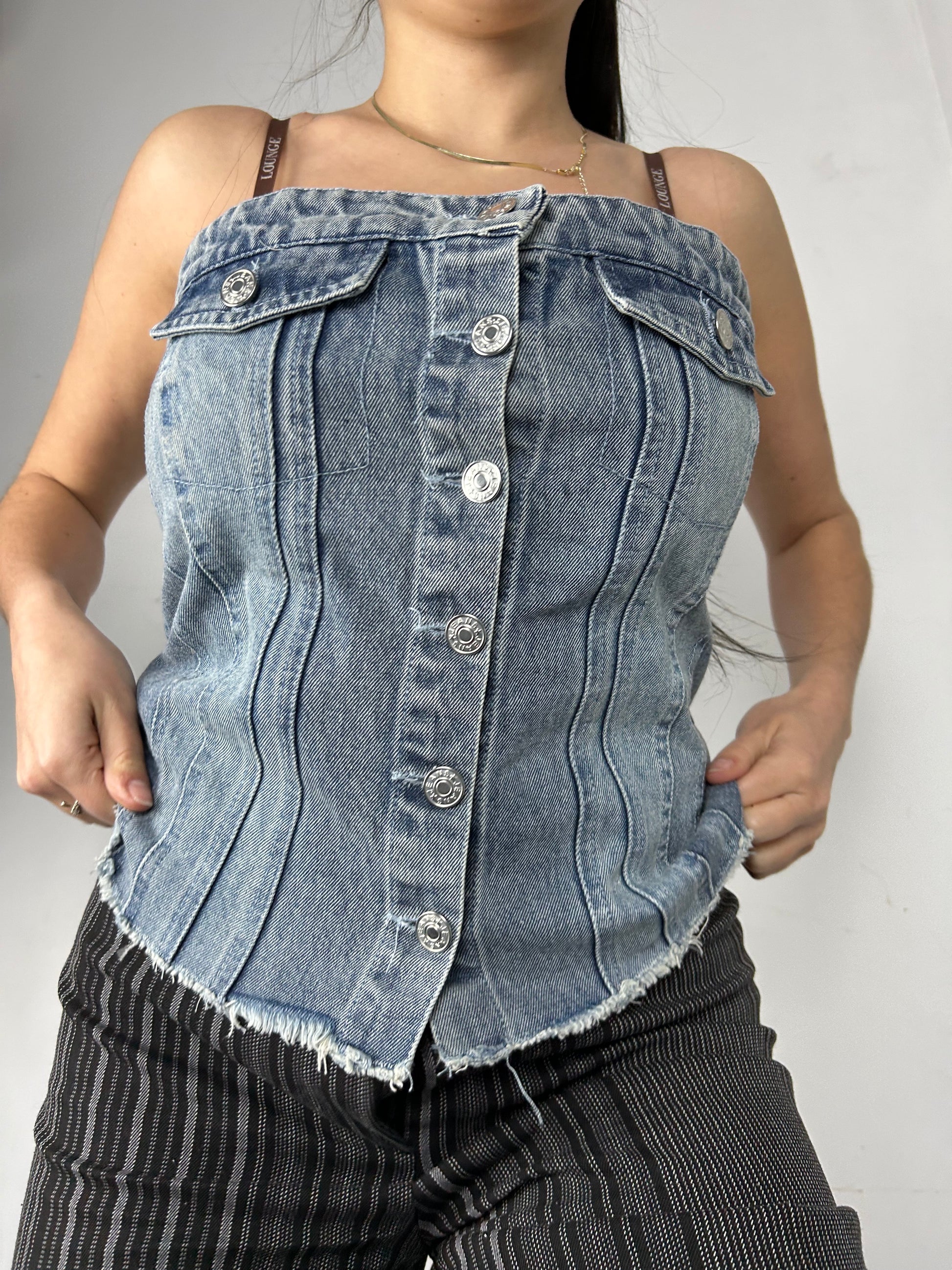 Blue denim corset tube top (M/L)