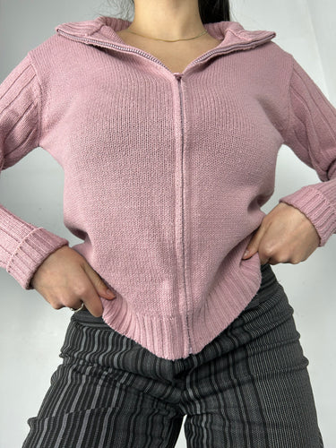 Pink zip up cardigan jumper (S/M)