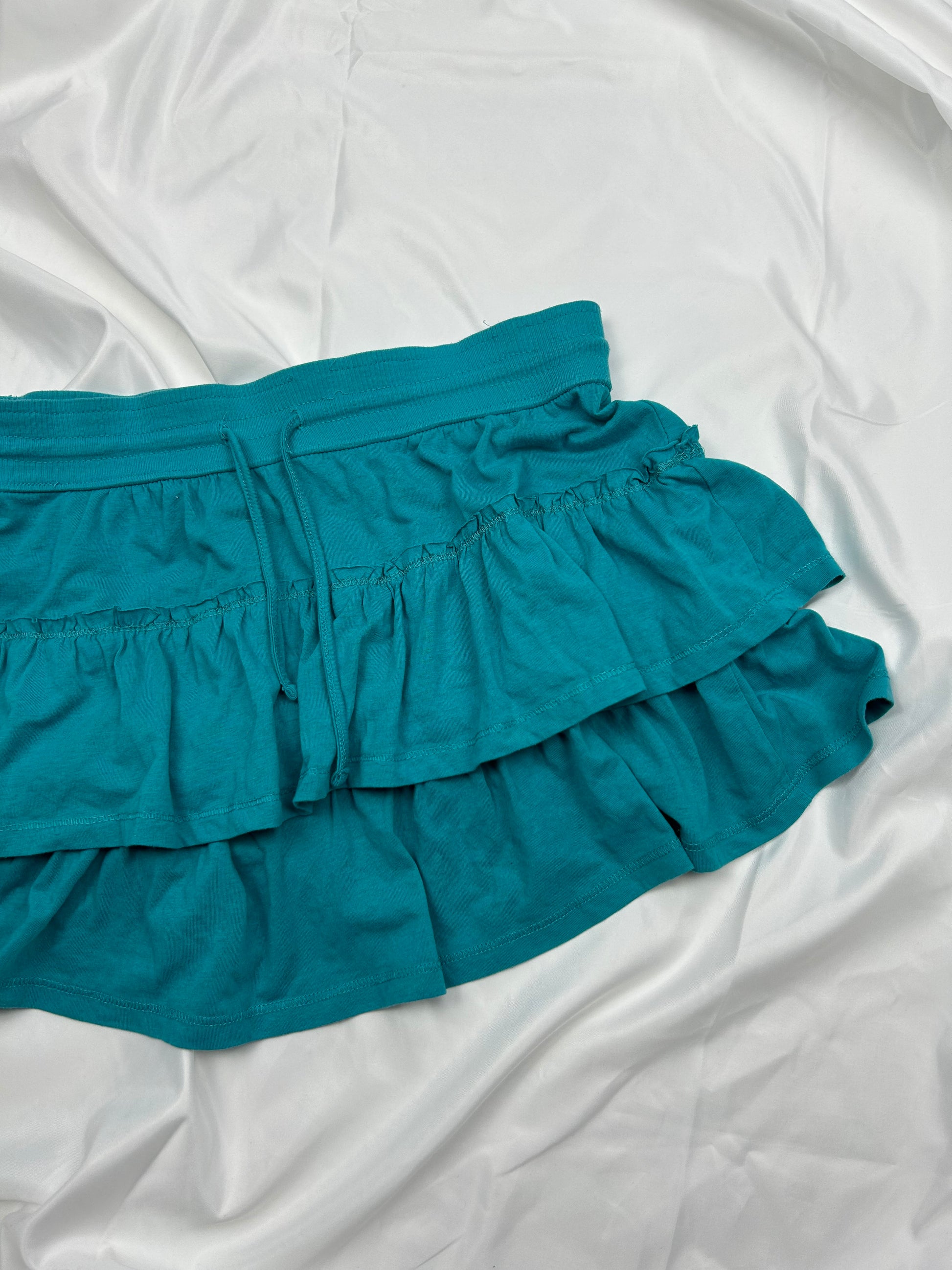 Blue cotton pleated mini skirt (S/M)