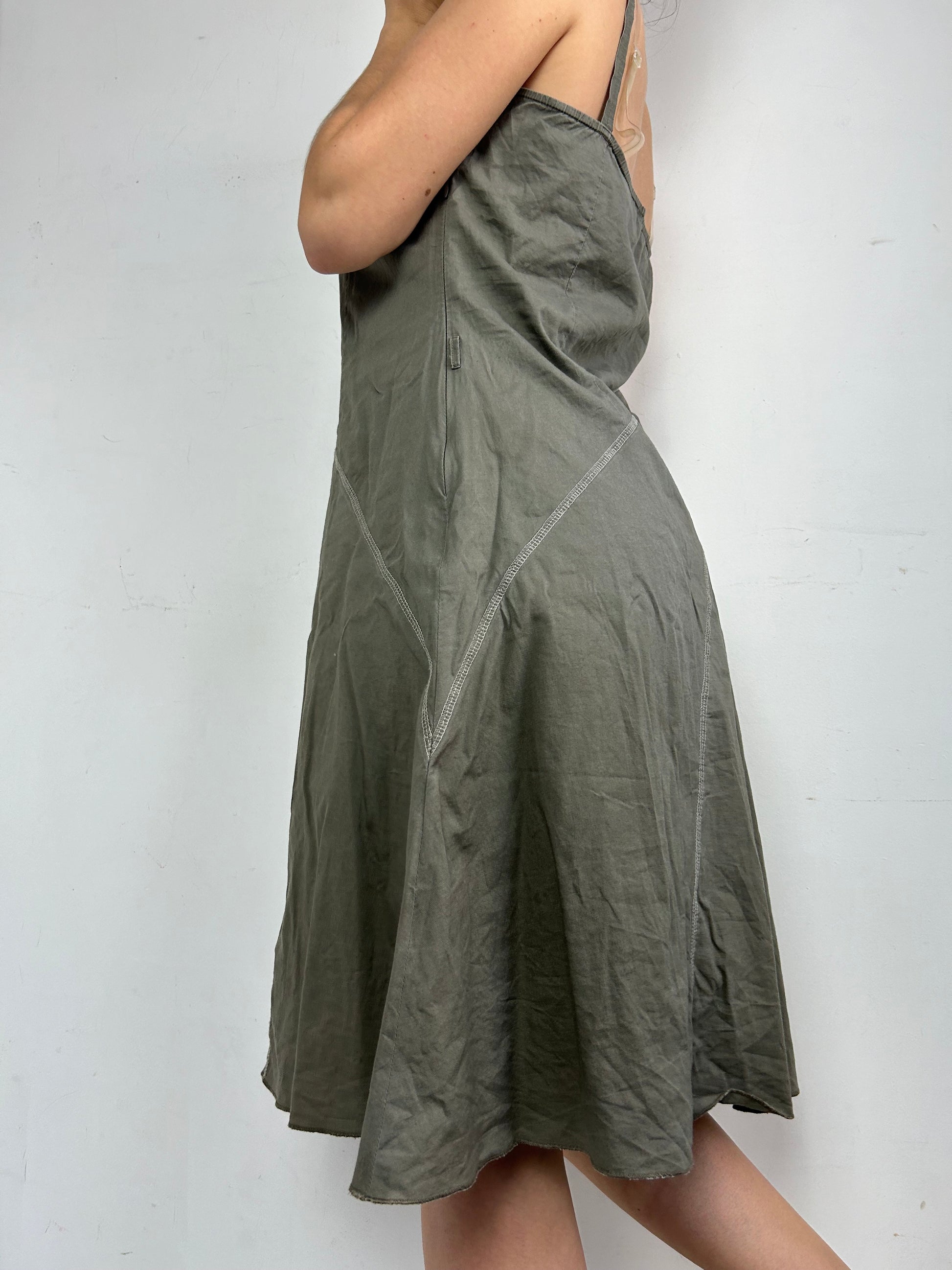 Khaki cotton asymmetric mid dress (M)