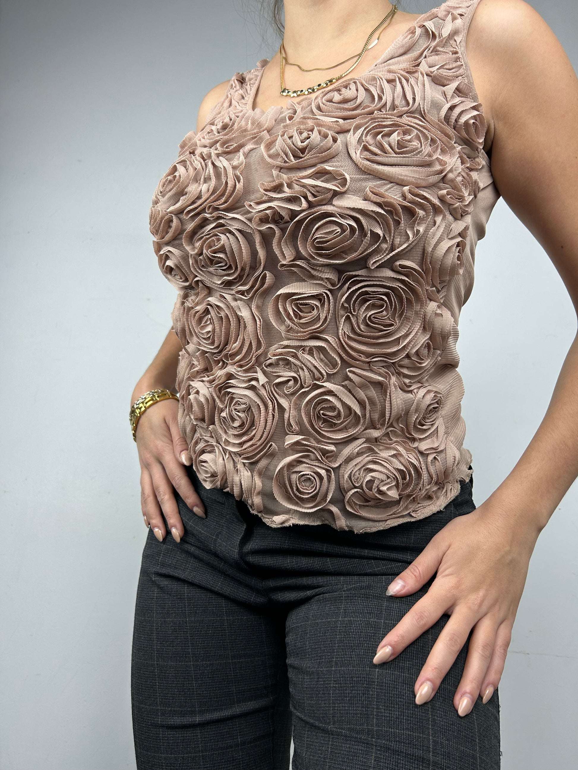 Brown roses mesh tank top (S/M)